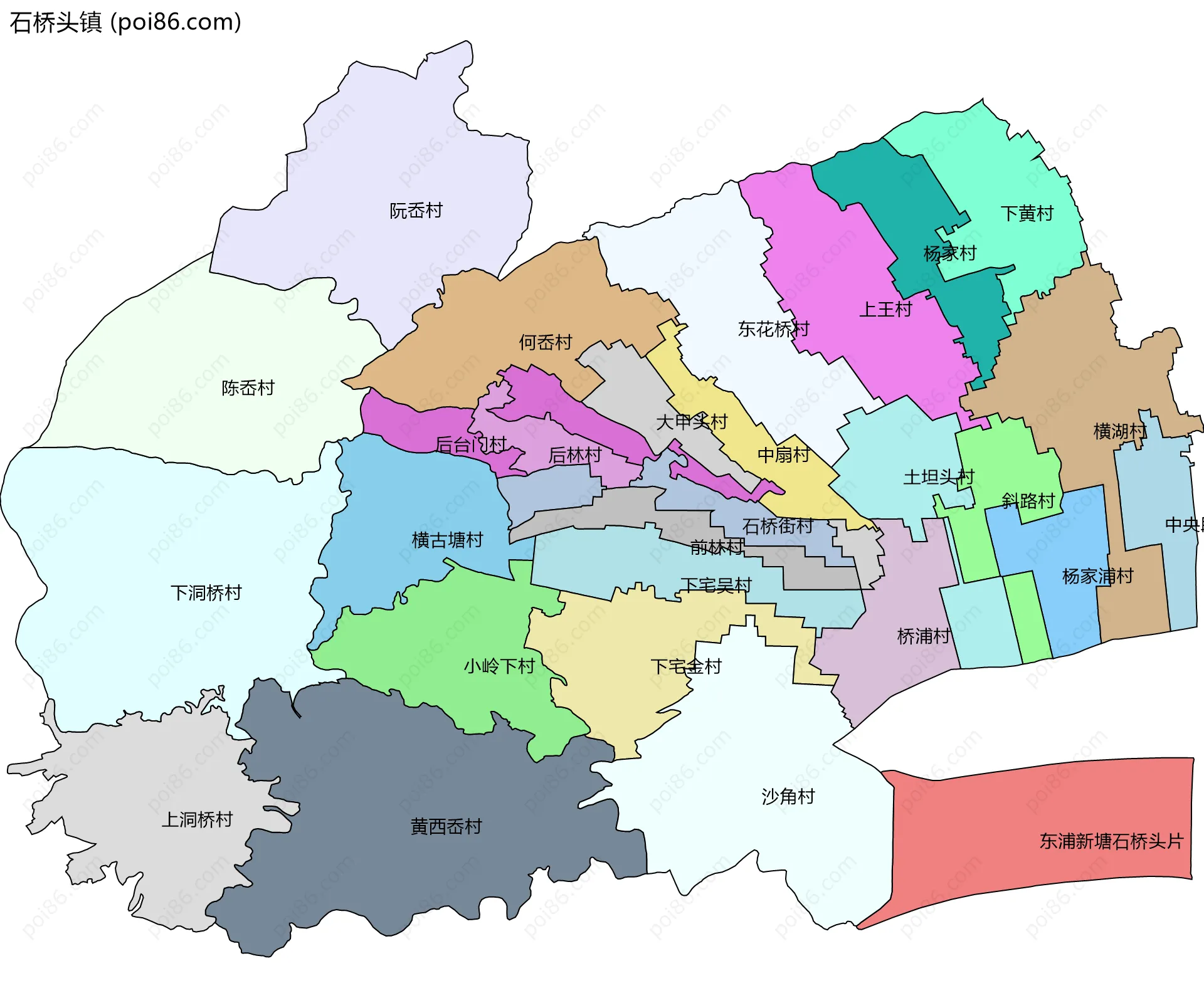石桥头镇边界地图(五级行政区划)