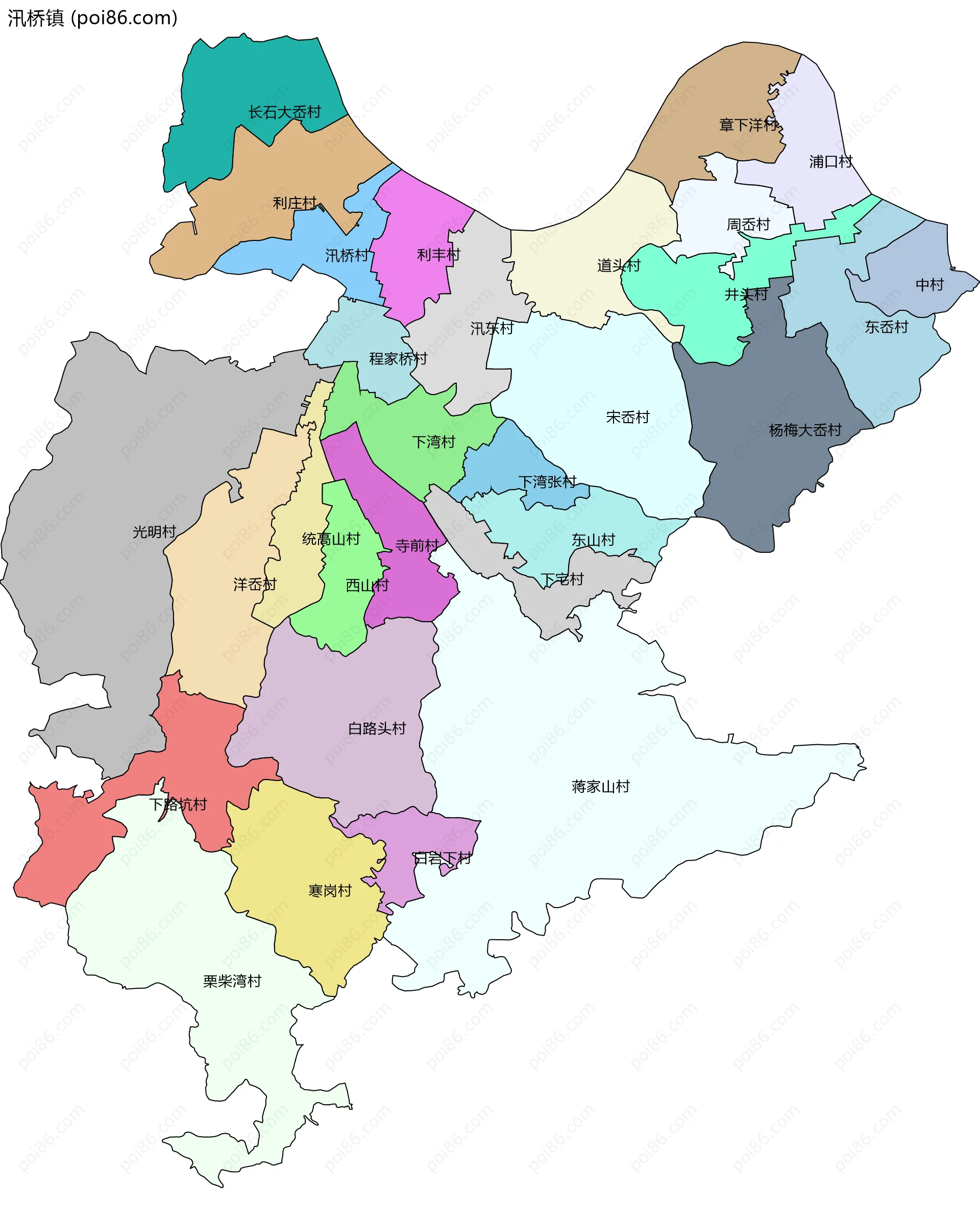 汛桥镇边界地图(五级行政区划)