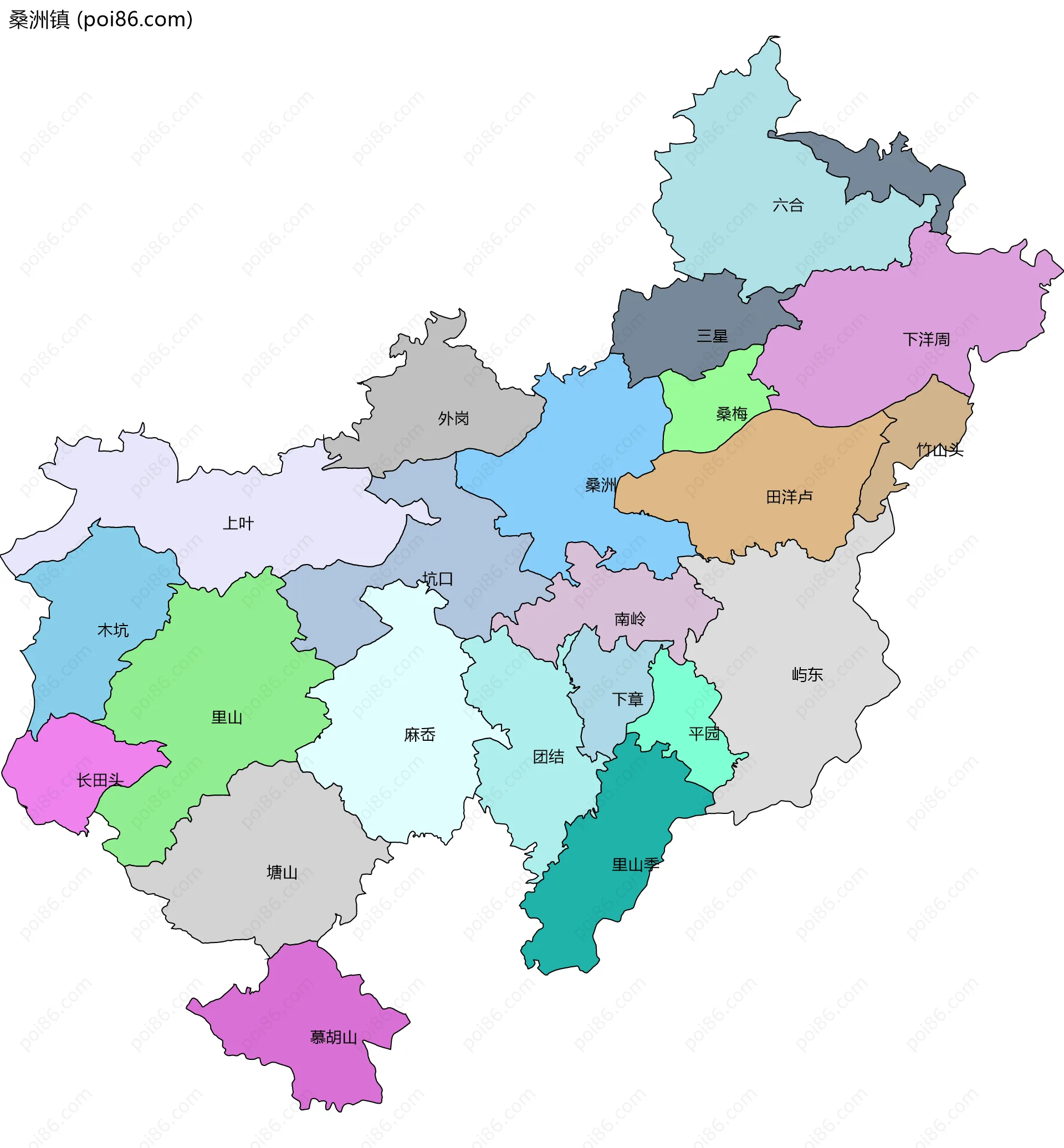 桑洲镇边界地图(五级行政区划)
