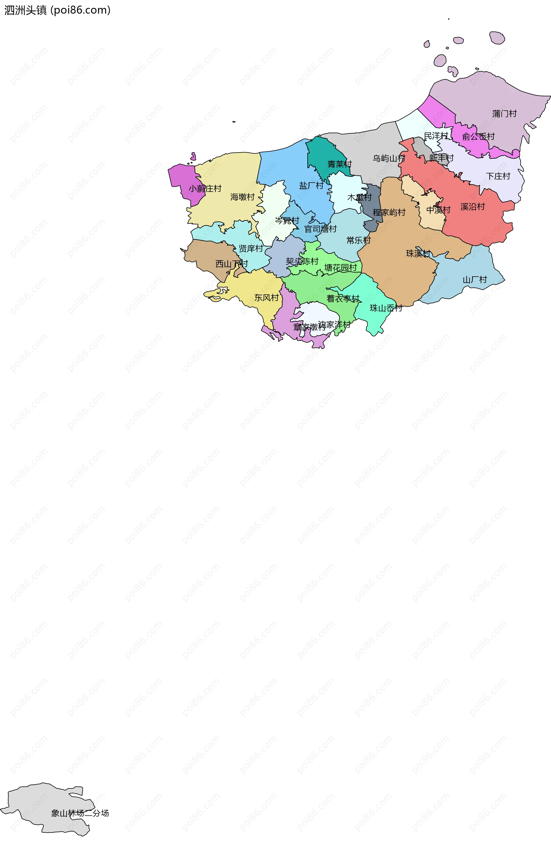 泗洲头镇边界地图(五级行政区划)