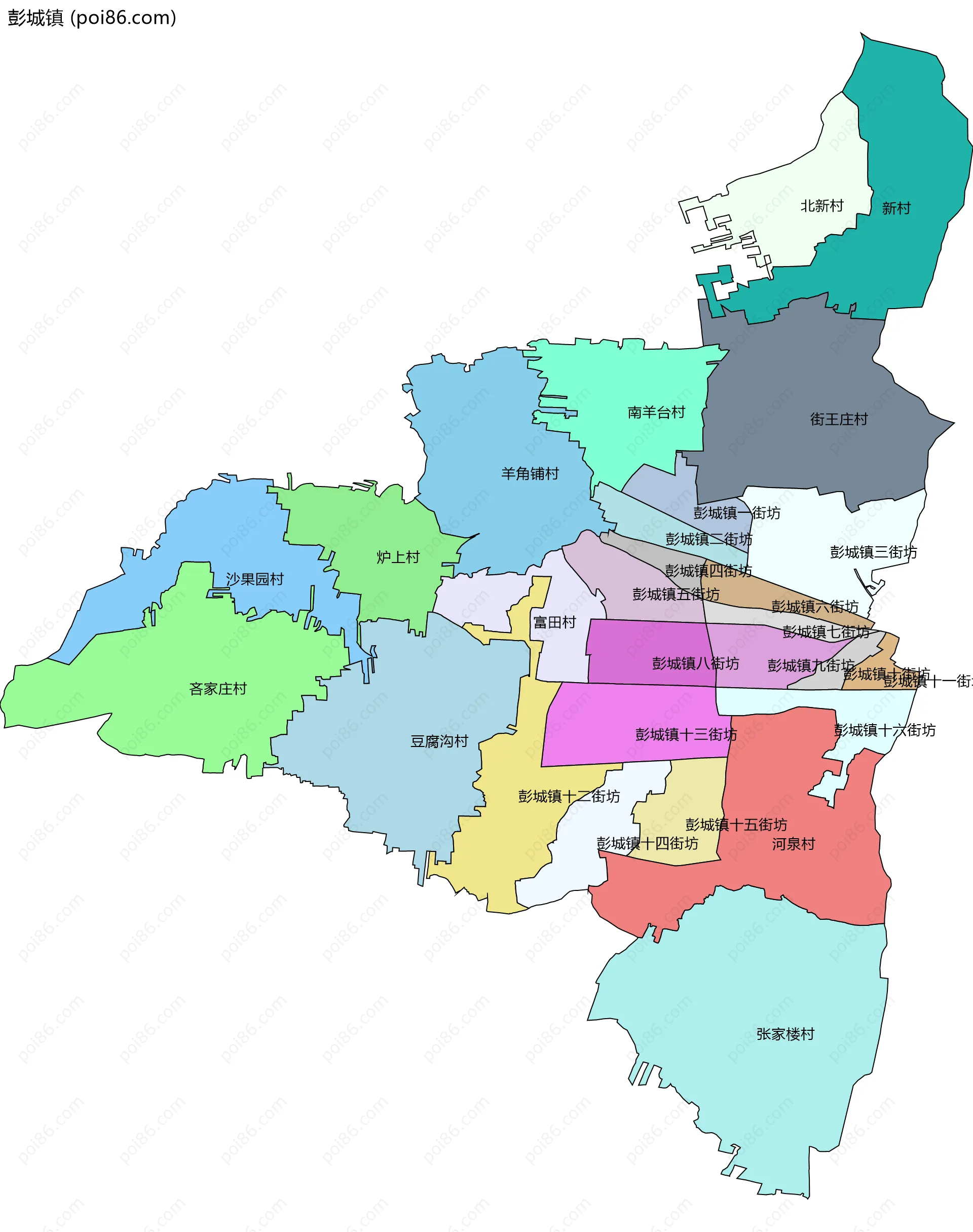 彭城镇边界地图(五级行政区划)