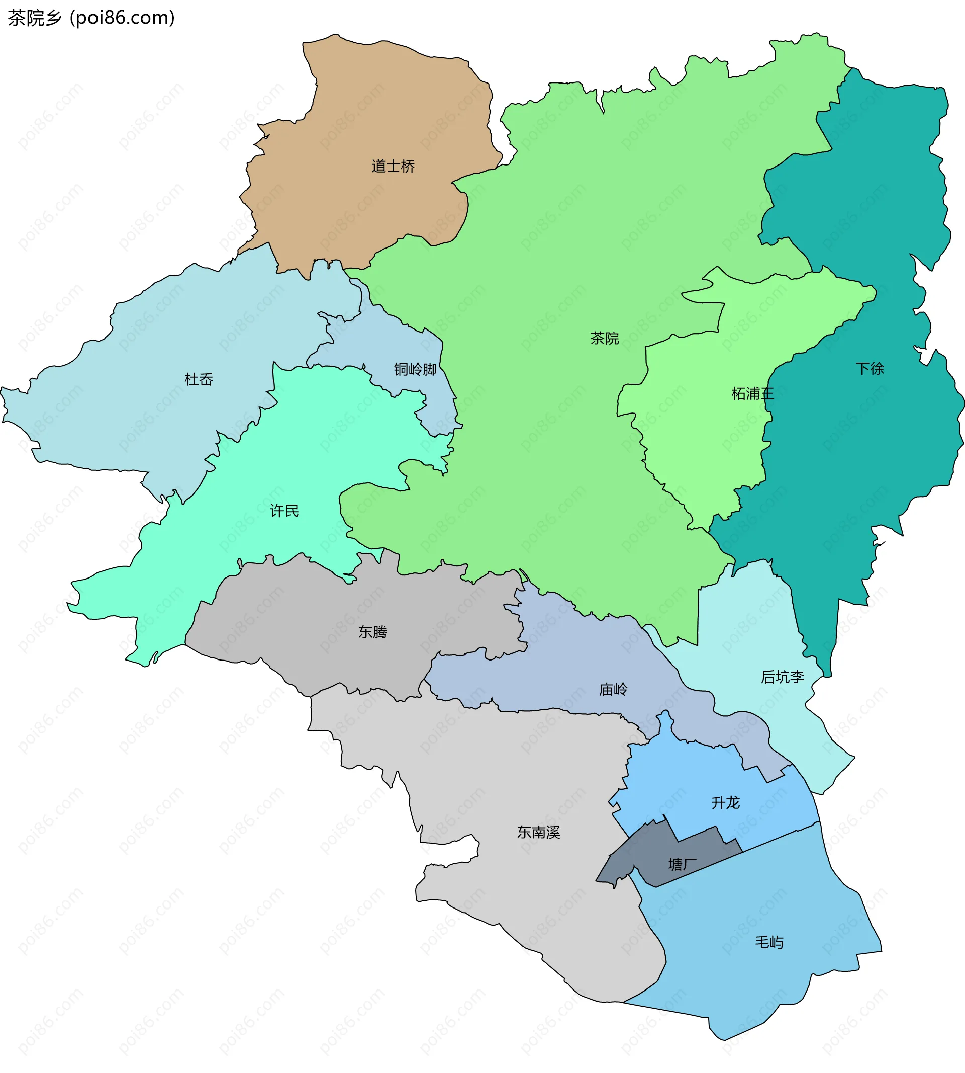 茶院乡边界地图(五级行政区划)