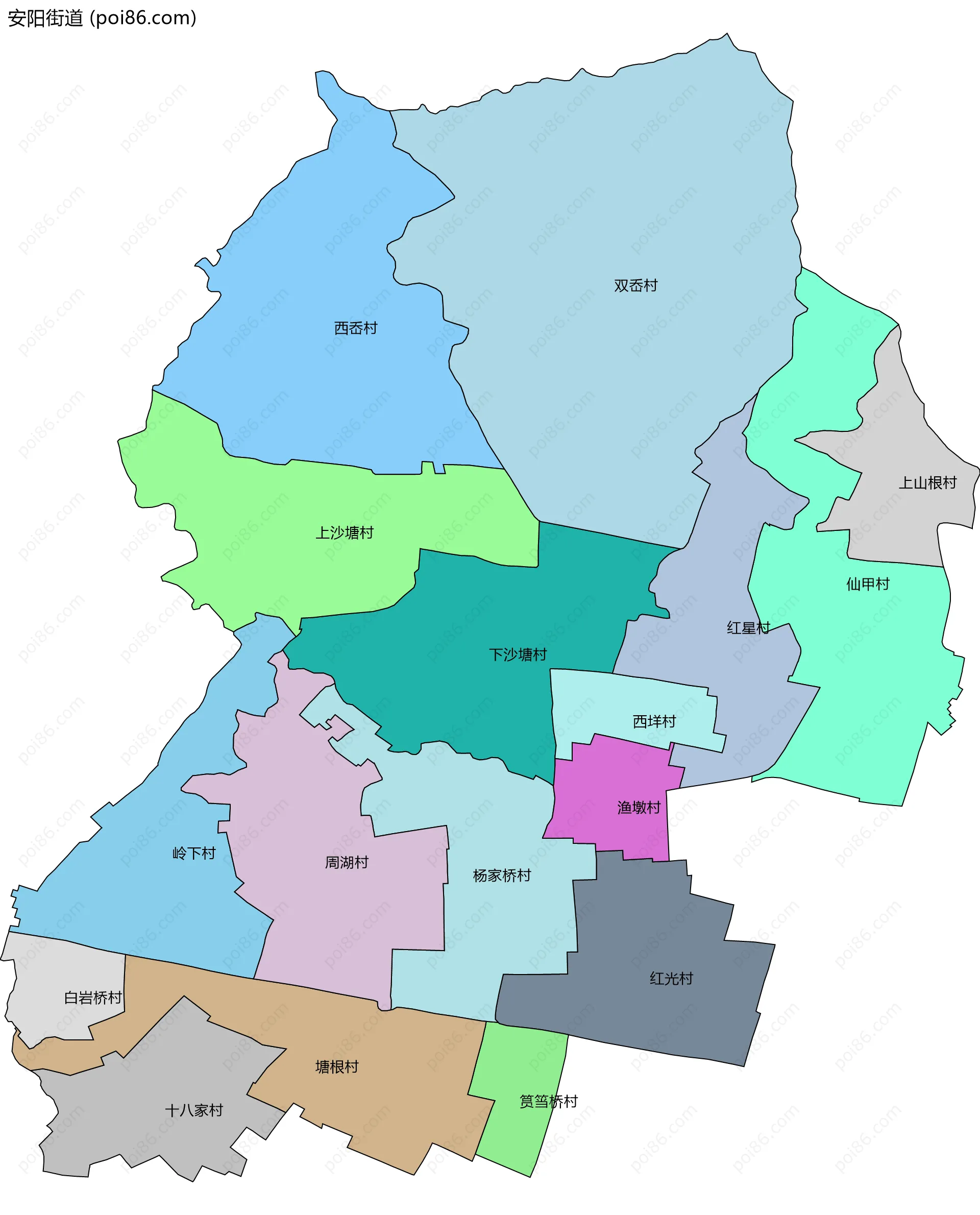 安阳街道边界地图(五级行政区划)