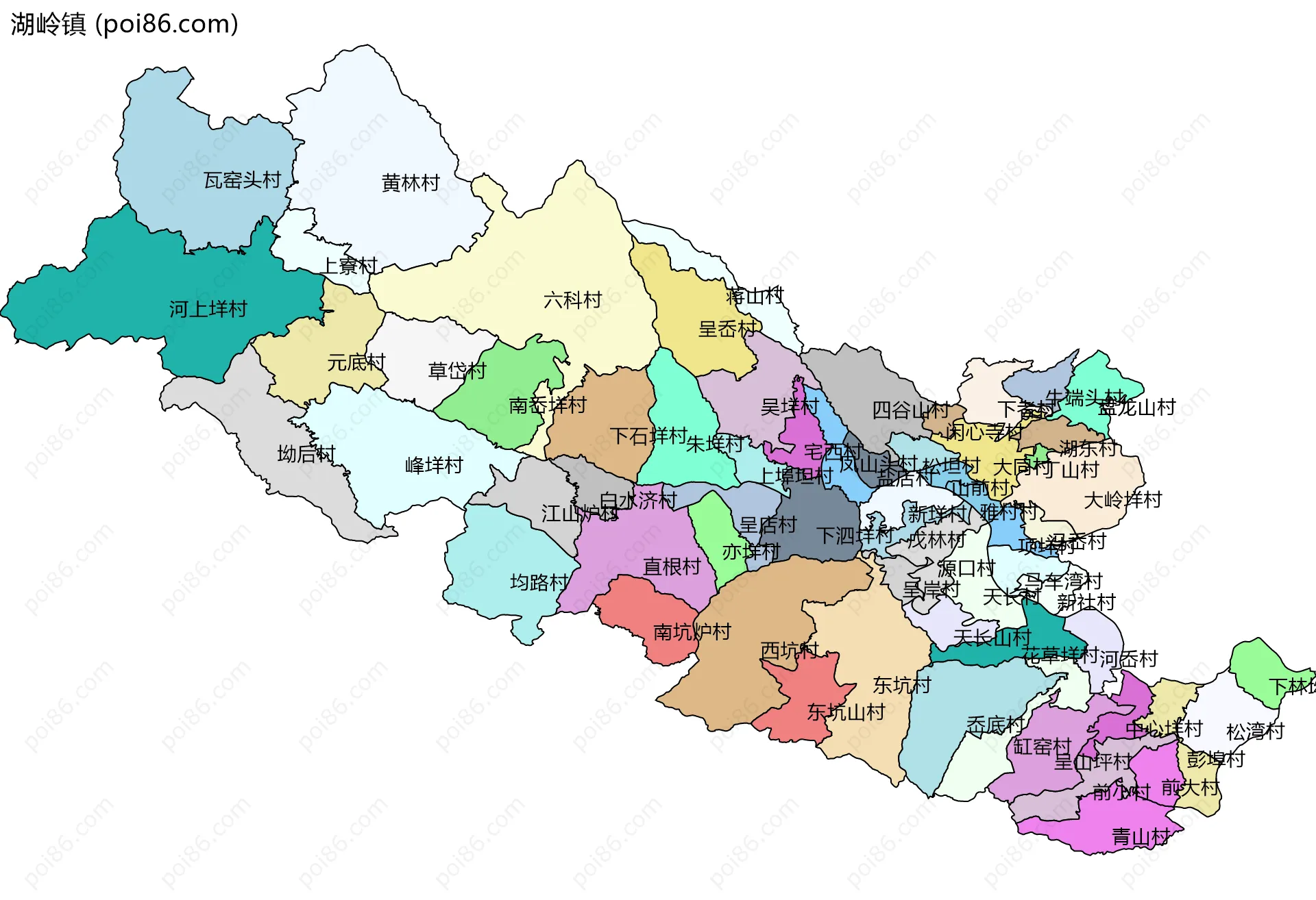 湖岭镇边界地图(五级行政区划)
