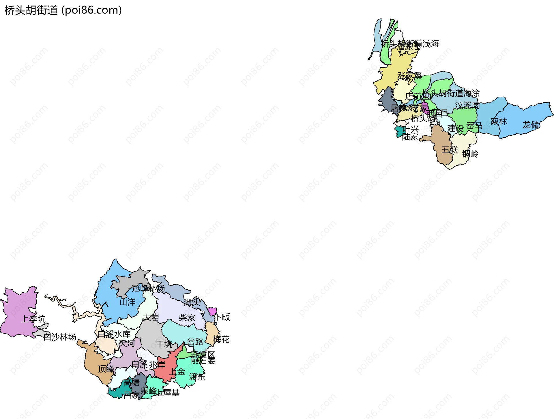 桥头胡街道边界地图(五级行政区划)