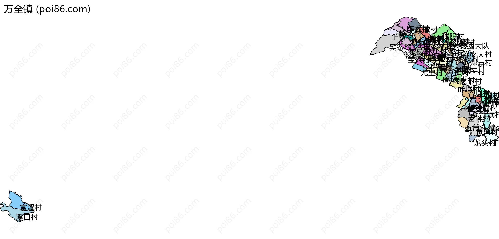 万全镇边界地图(五级行政区划)