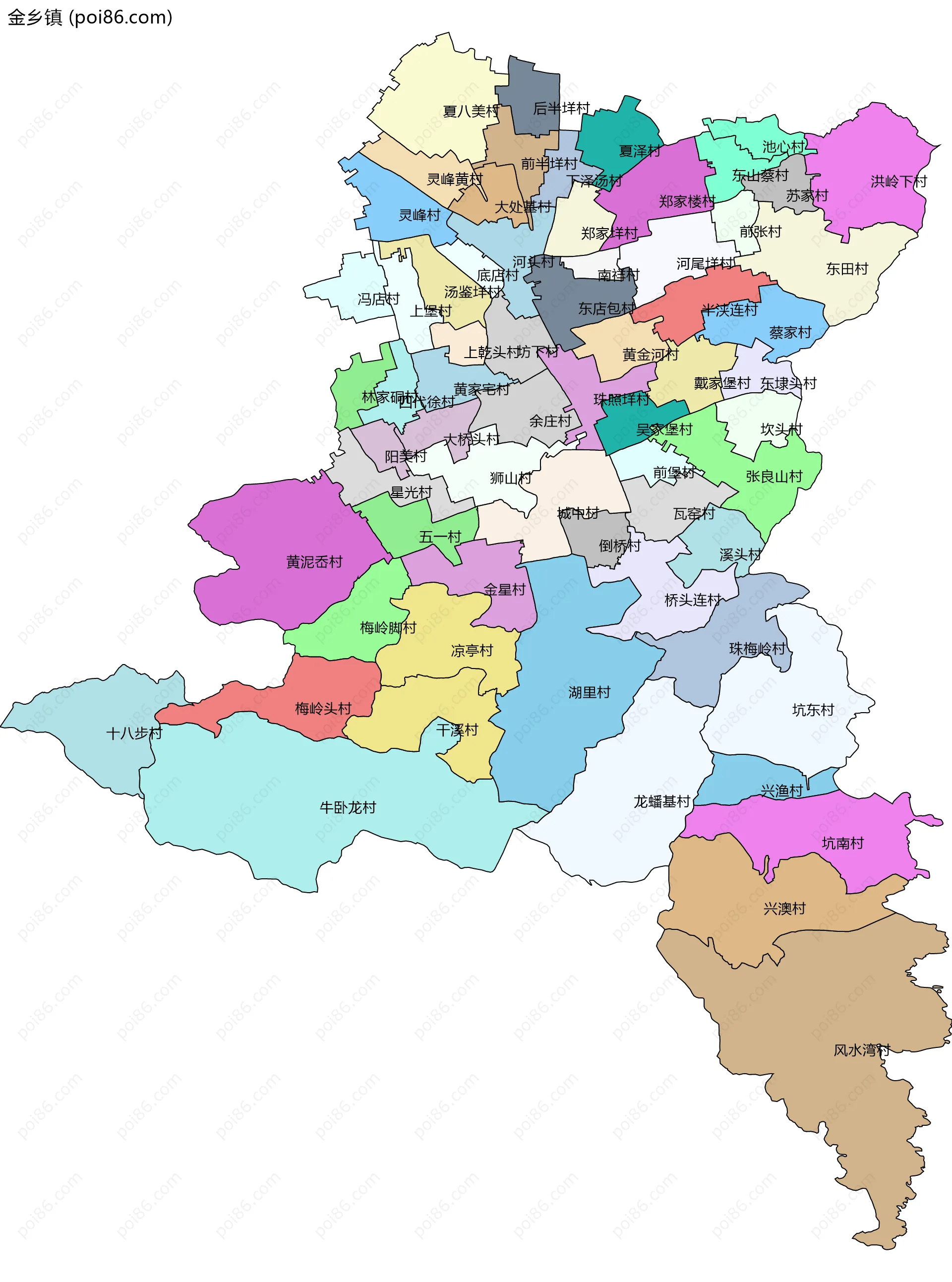 金乡镇边界地图(五级行政区划)