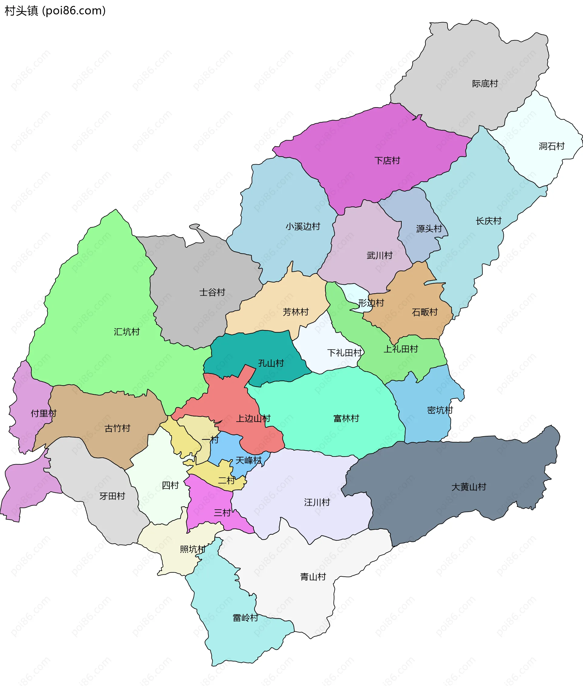 村头镇边界地图(五级行政区划)