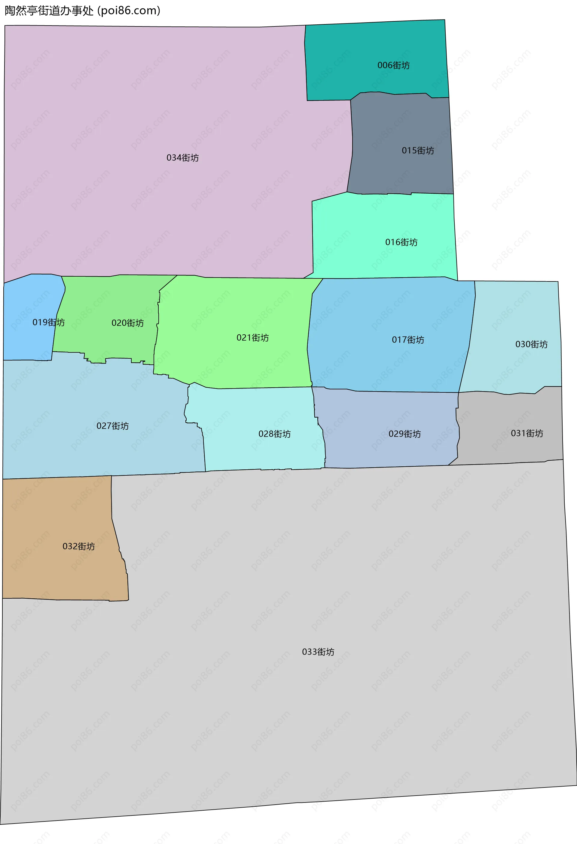 陶然亭街道办事处边界地图(五级行政区划)