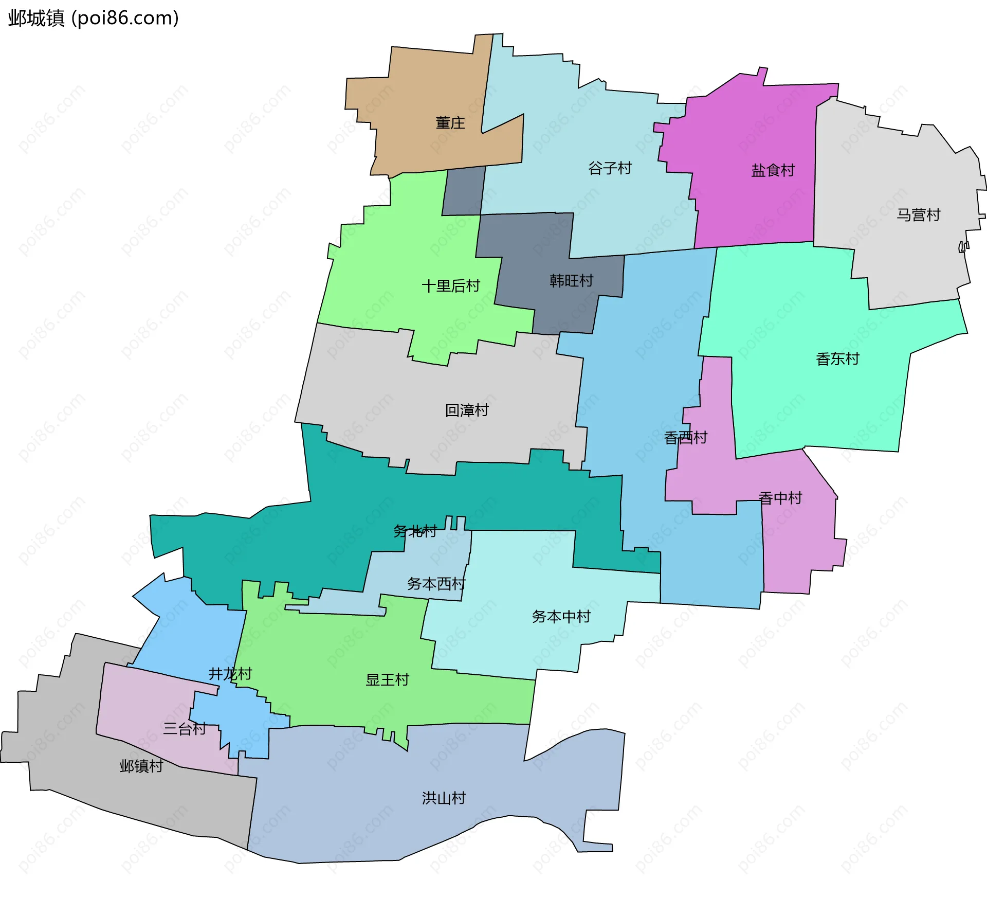 邺城镇边界地图(五级行政区划)