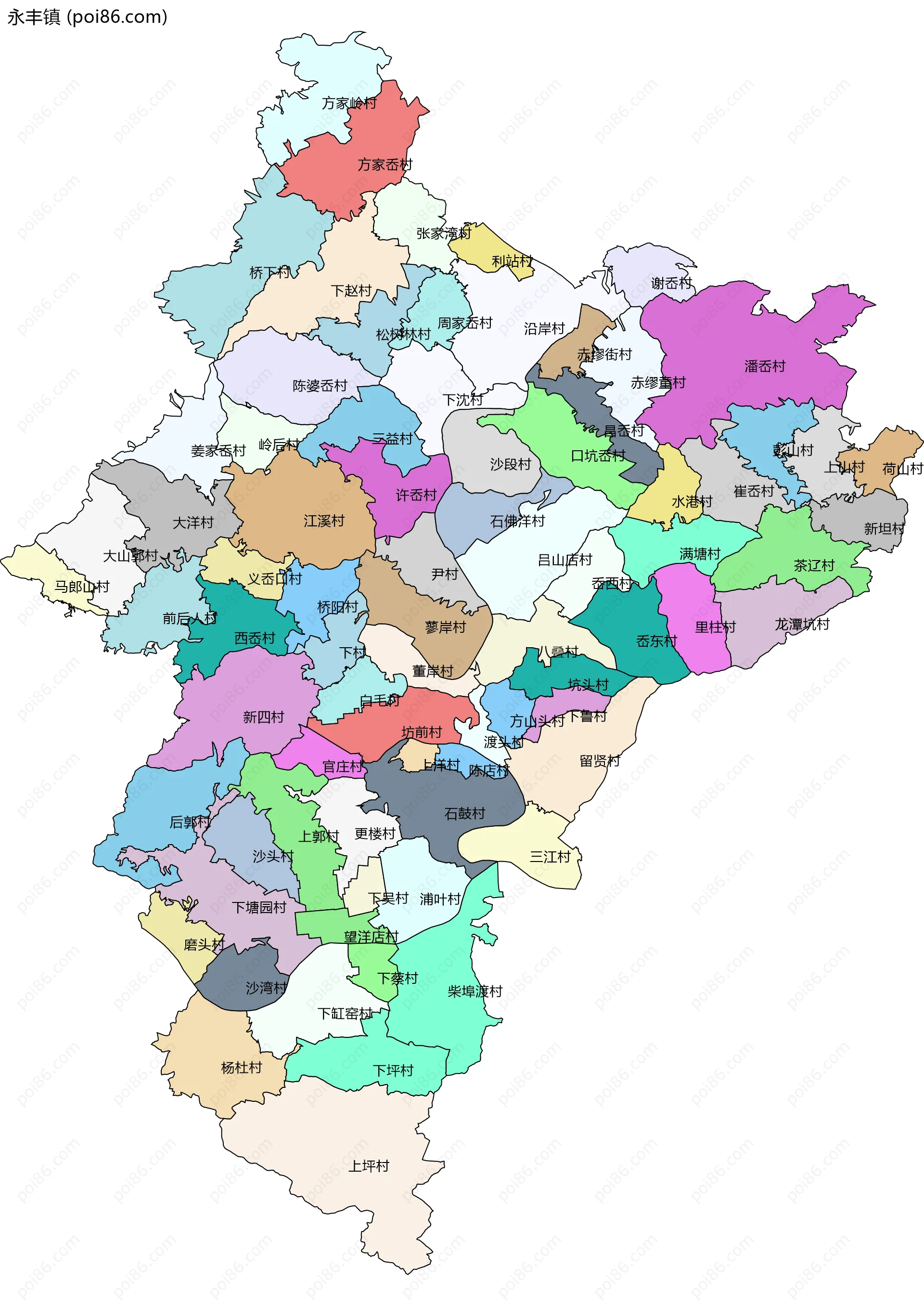 永丰镇边界地图(五级行政区划)