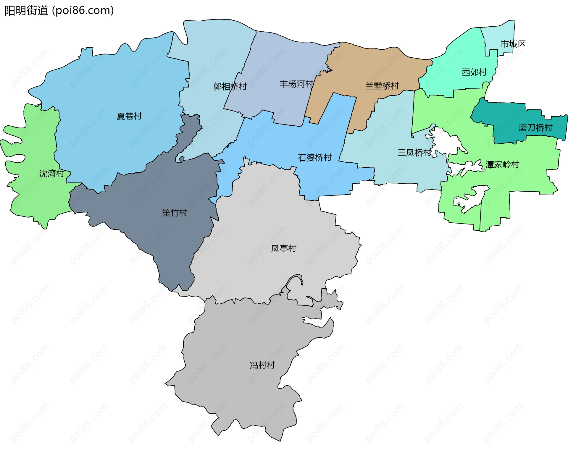阳明街道边界地图(五级行政区划)