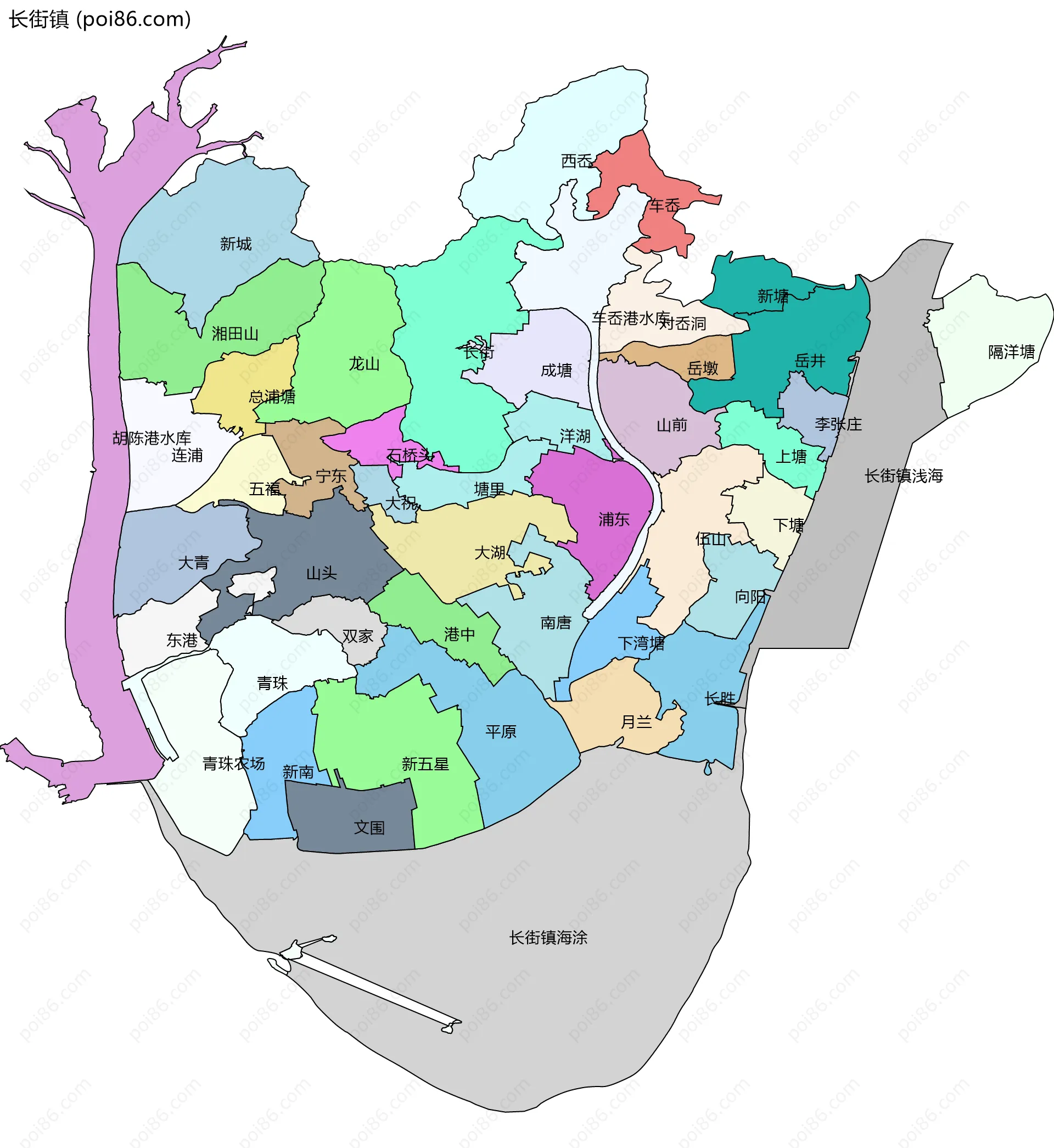 长街镇边界地图(五级行政区划)