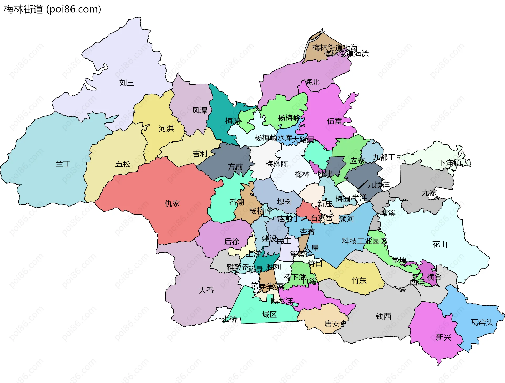 梅林街道边界地图(五级行政区划)