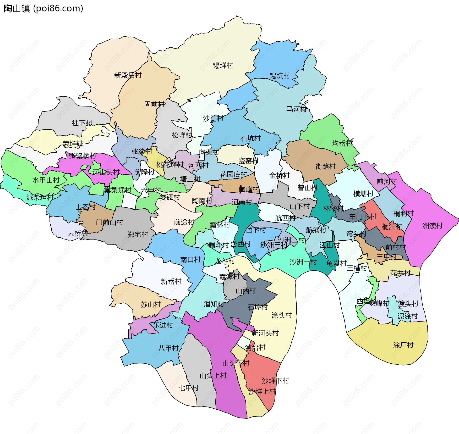 陶山镇边界地图(五级行政区划)