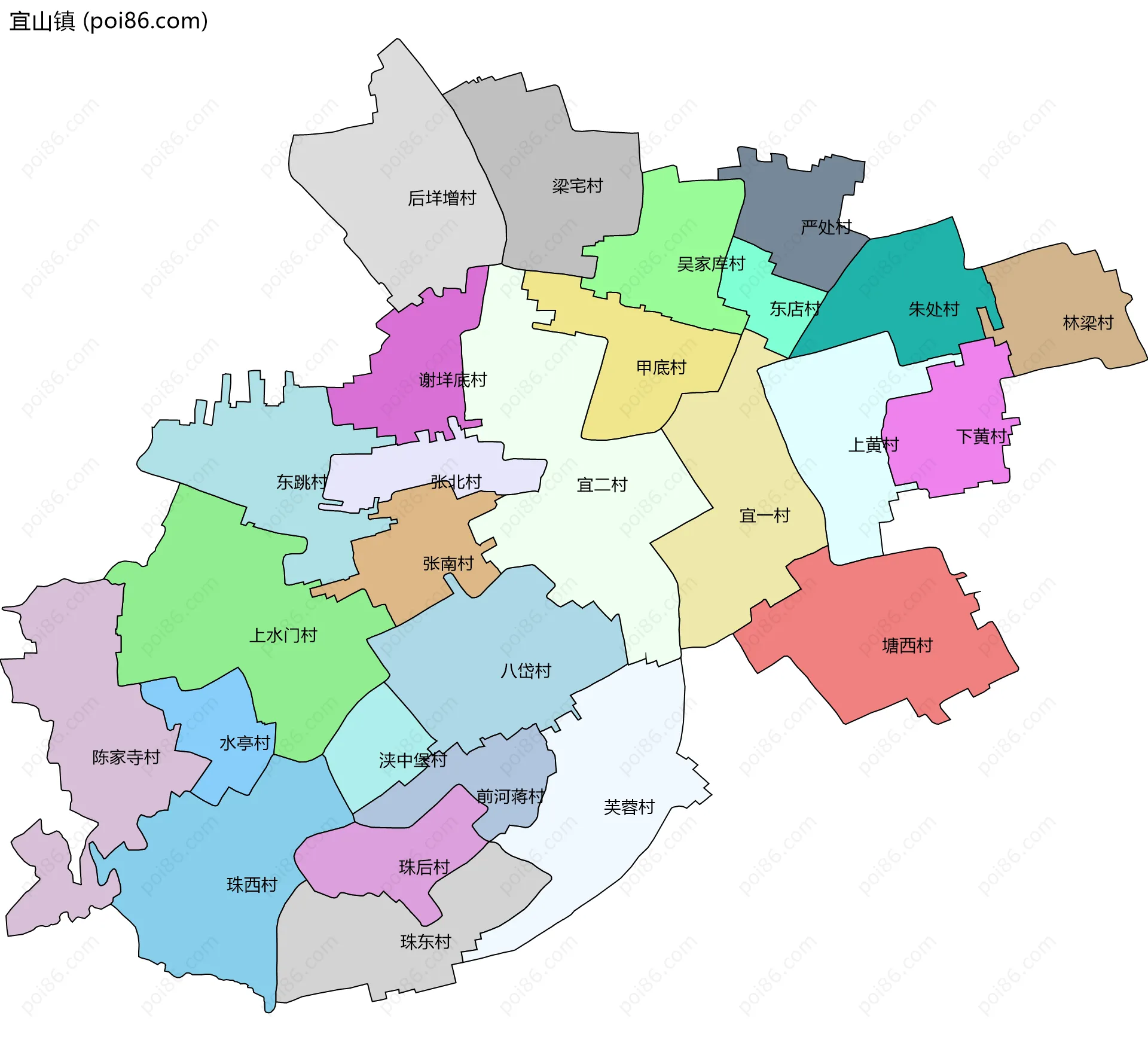 宜山镇边界地图(五级行政区划)