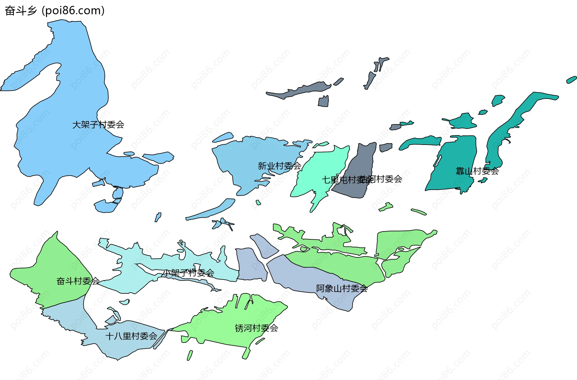 奋斗乡边界地图(五级行政区划)