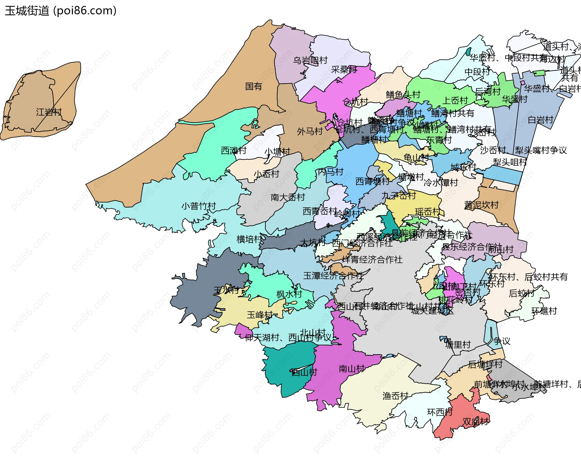 玉城街道边界地图(五级行政区划)