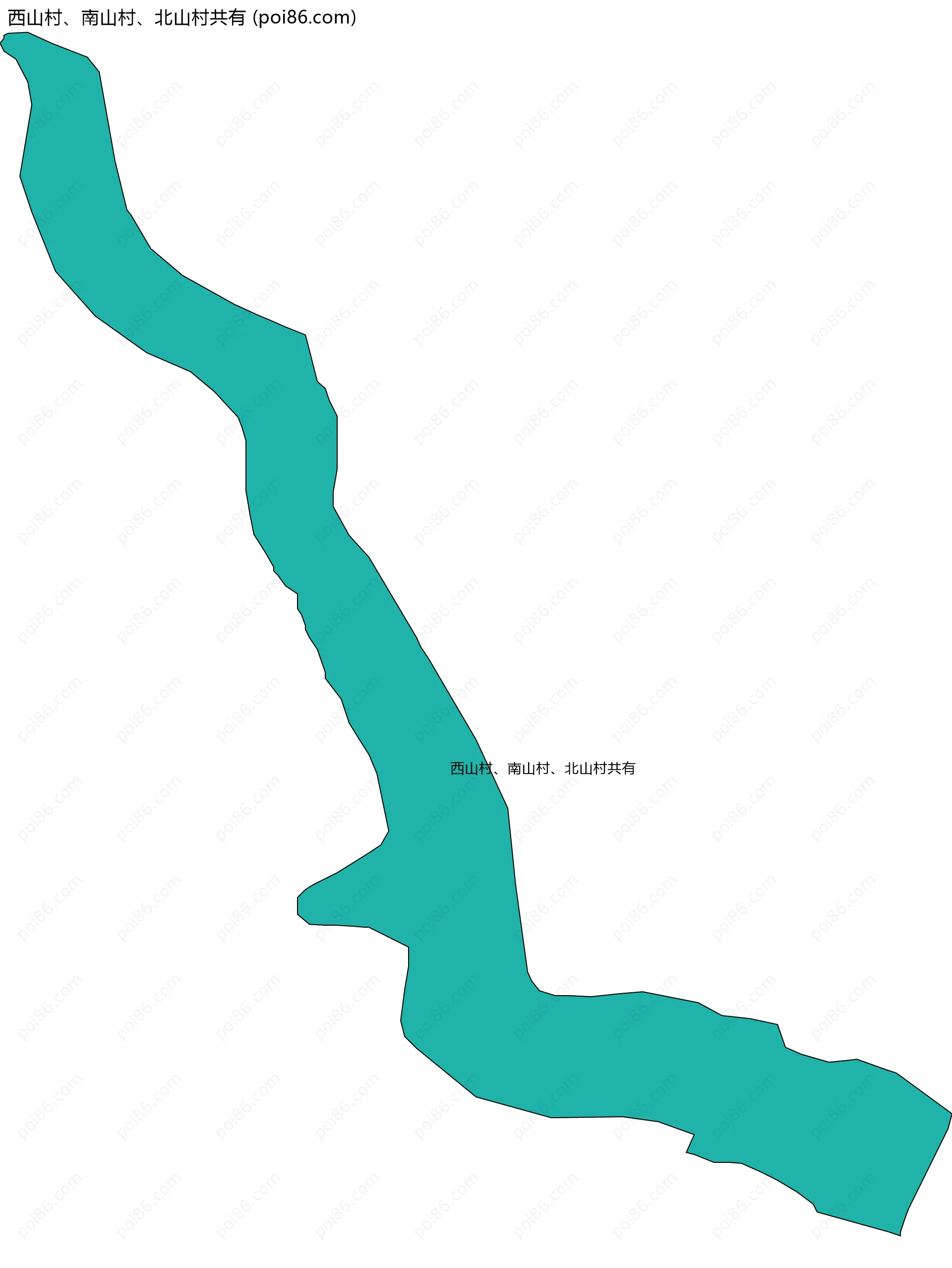 西山村、南山村、北山村共有边界地图