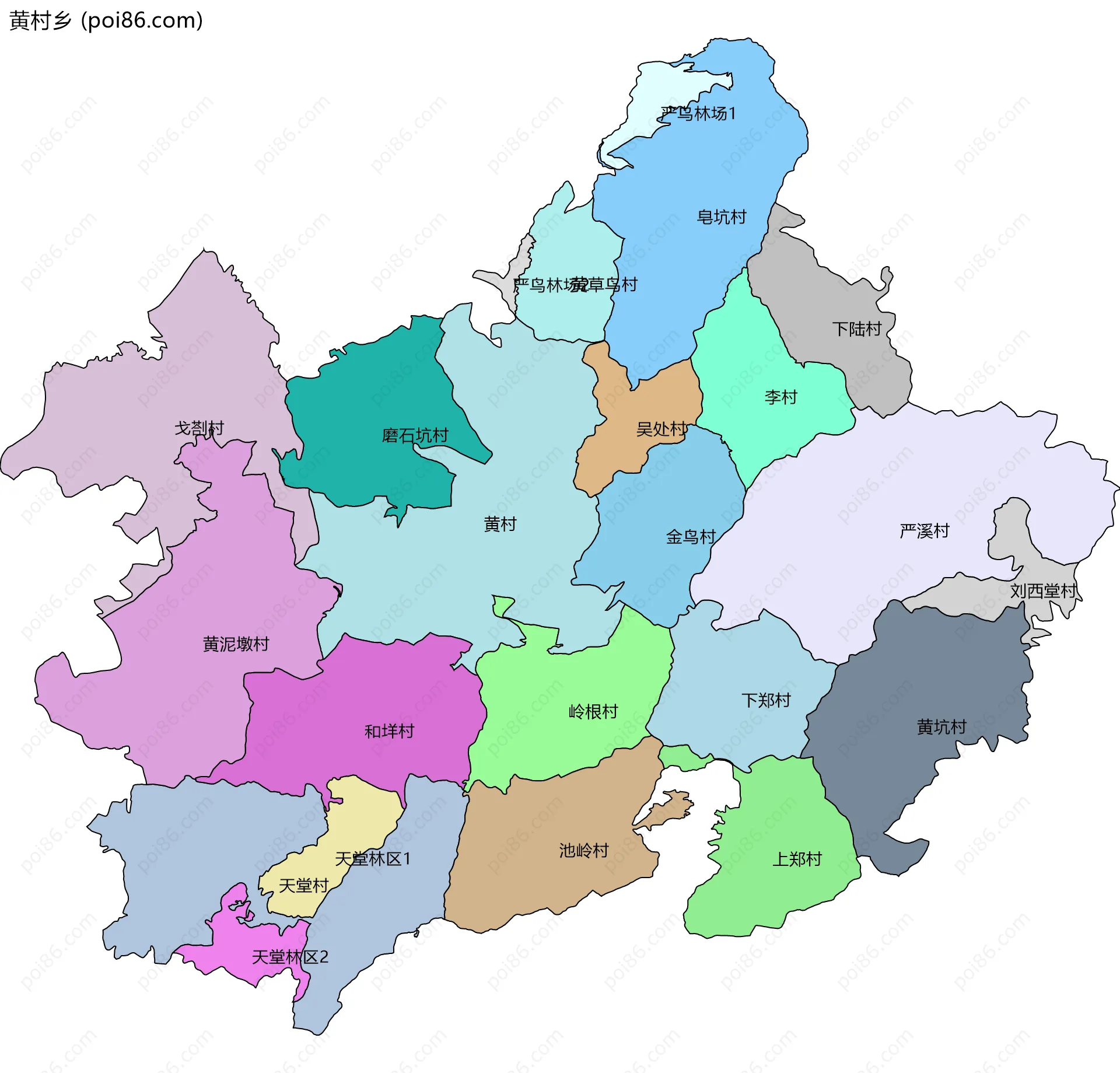 黄村乡边界地图(五级行政区划)