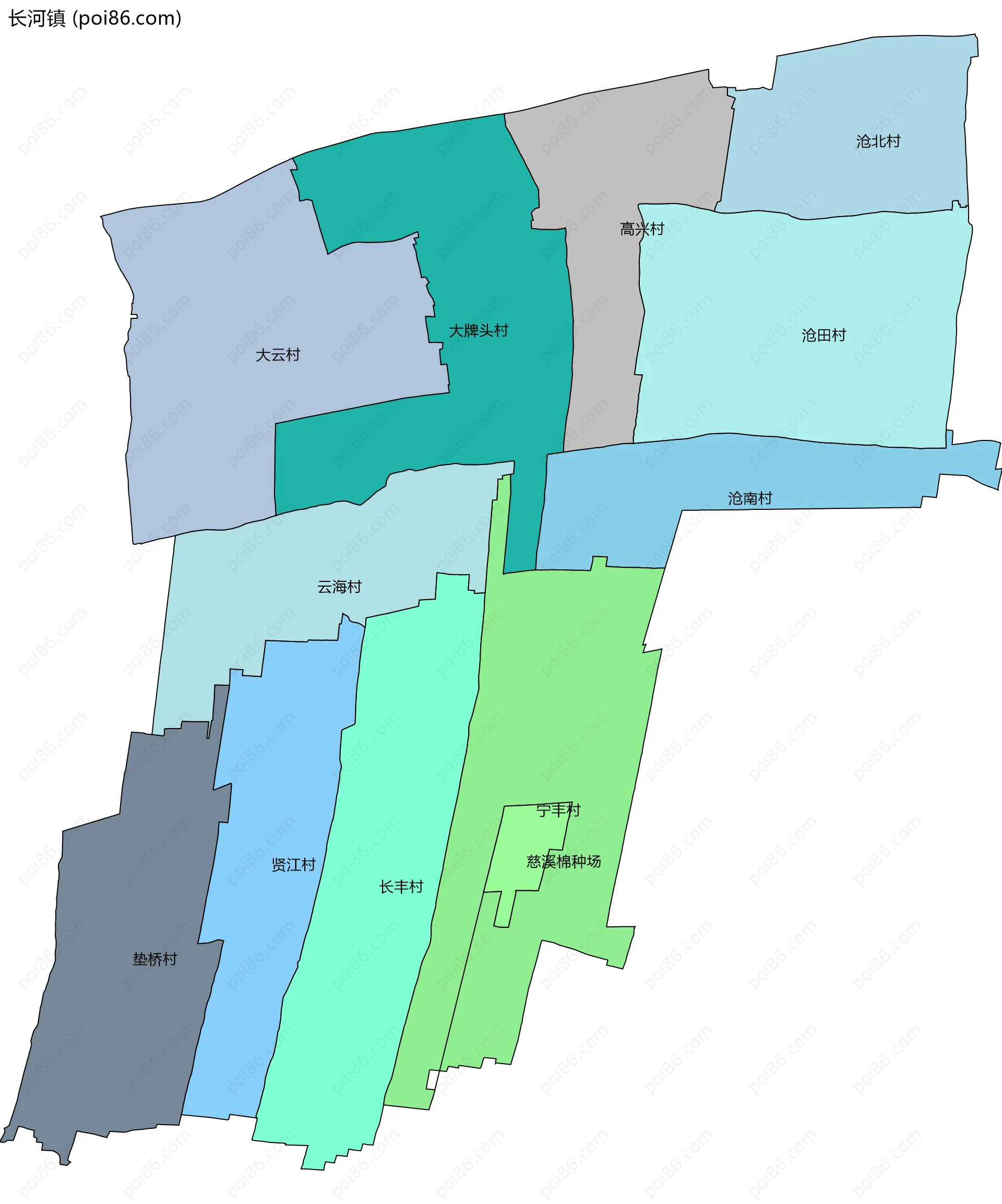长河镇边界地图(五级行政区划)