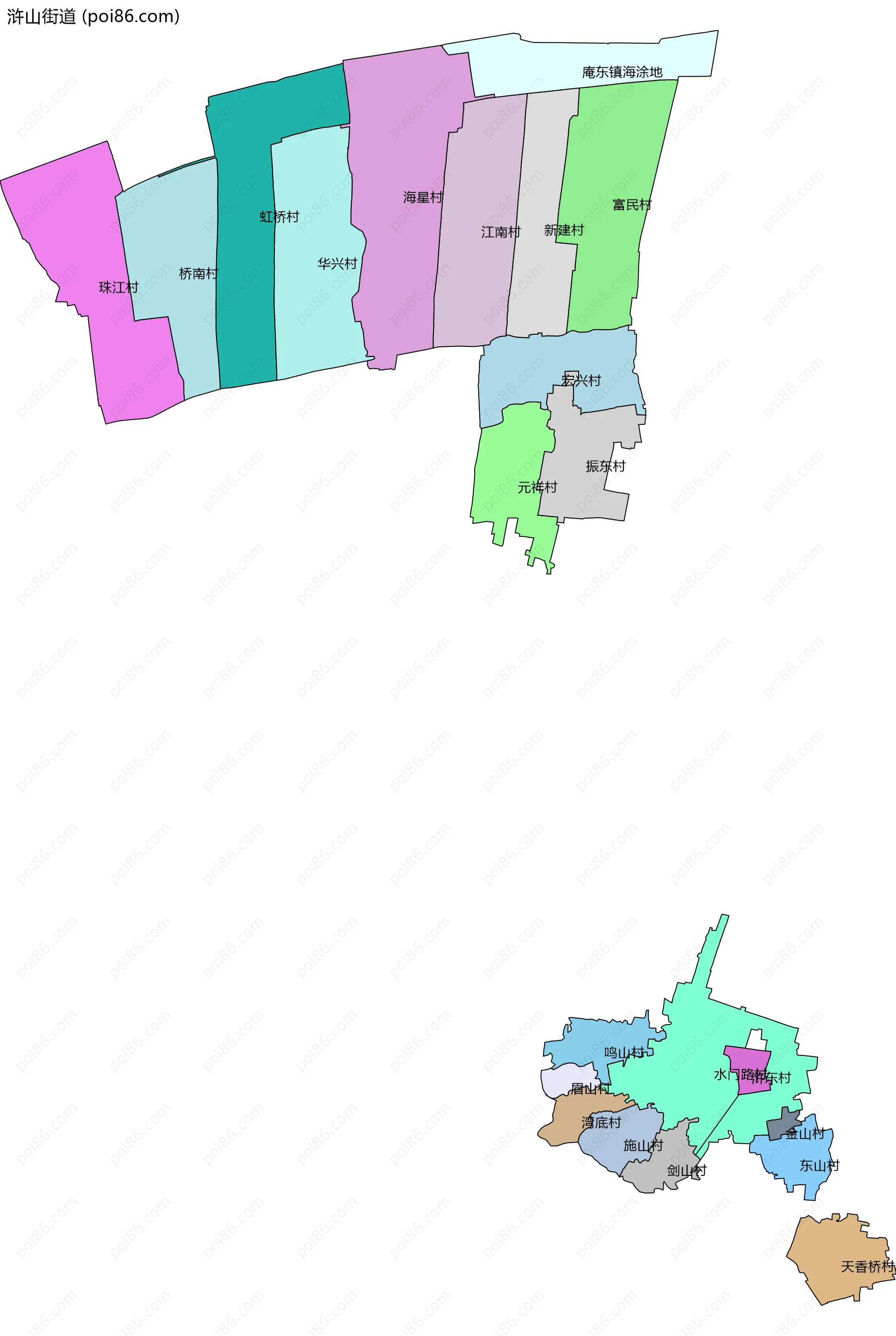浒山街道边界地图(五级行政区划)