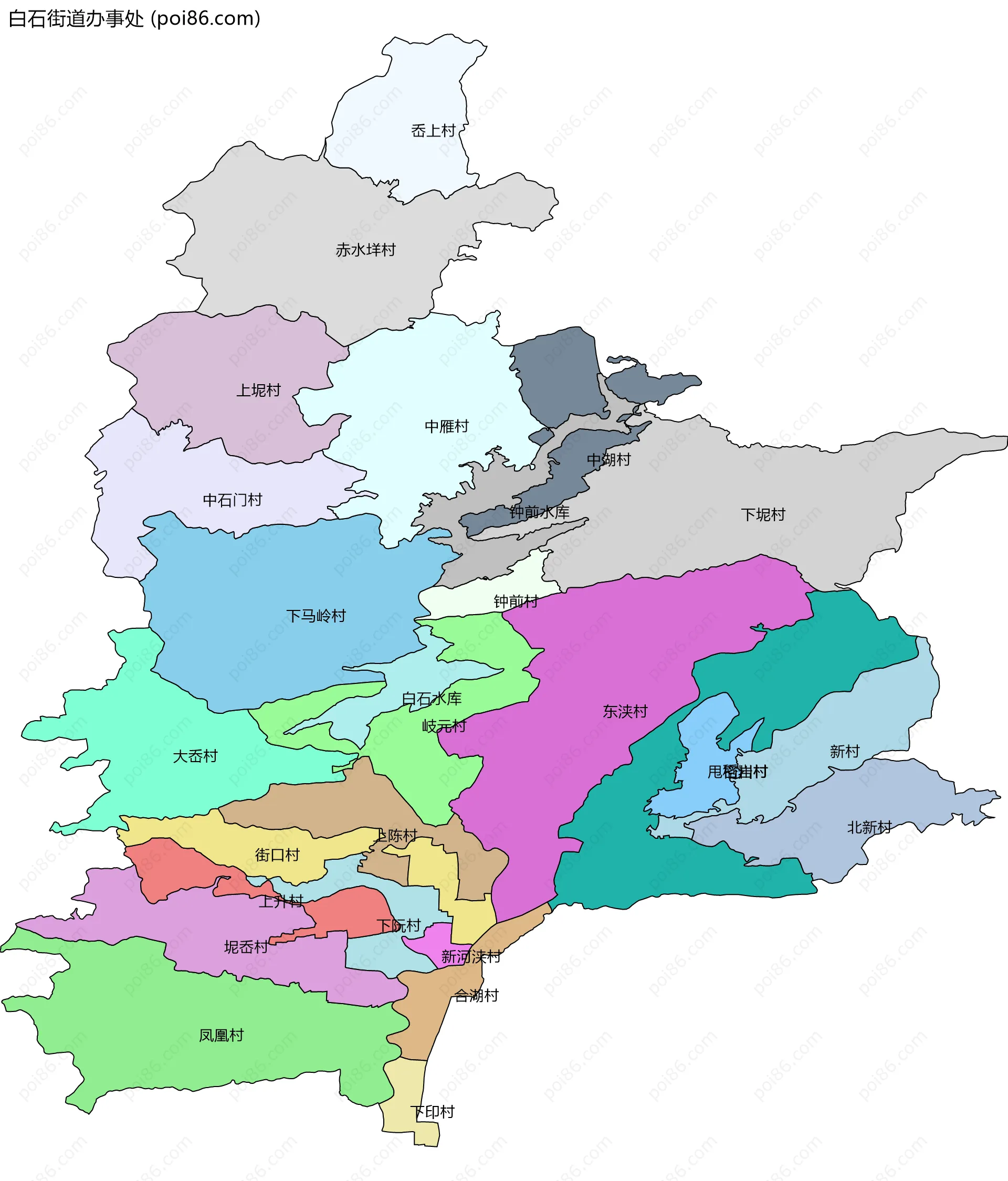 白石街道办事处边界地图(五级行政区划)