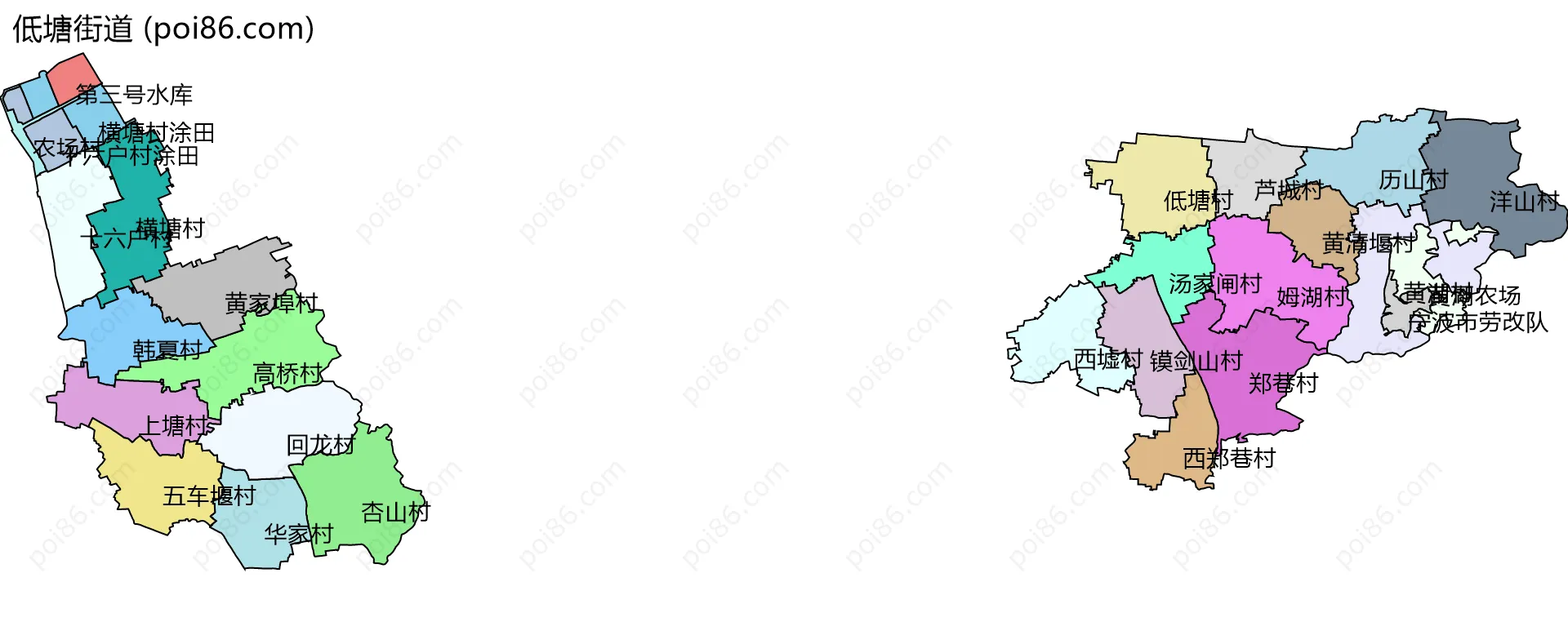 低塘街道边界地图(五级行政区划)