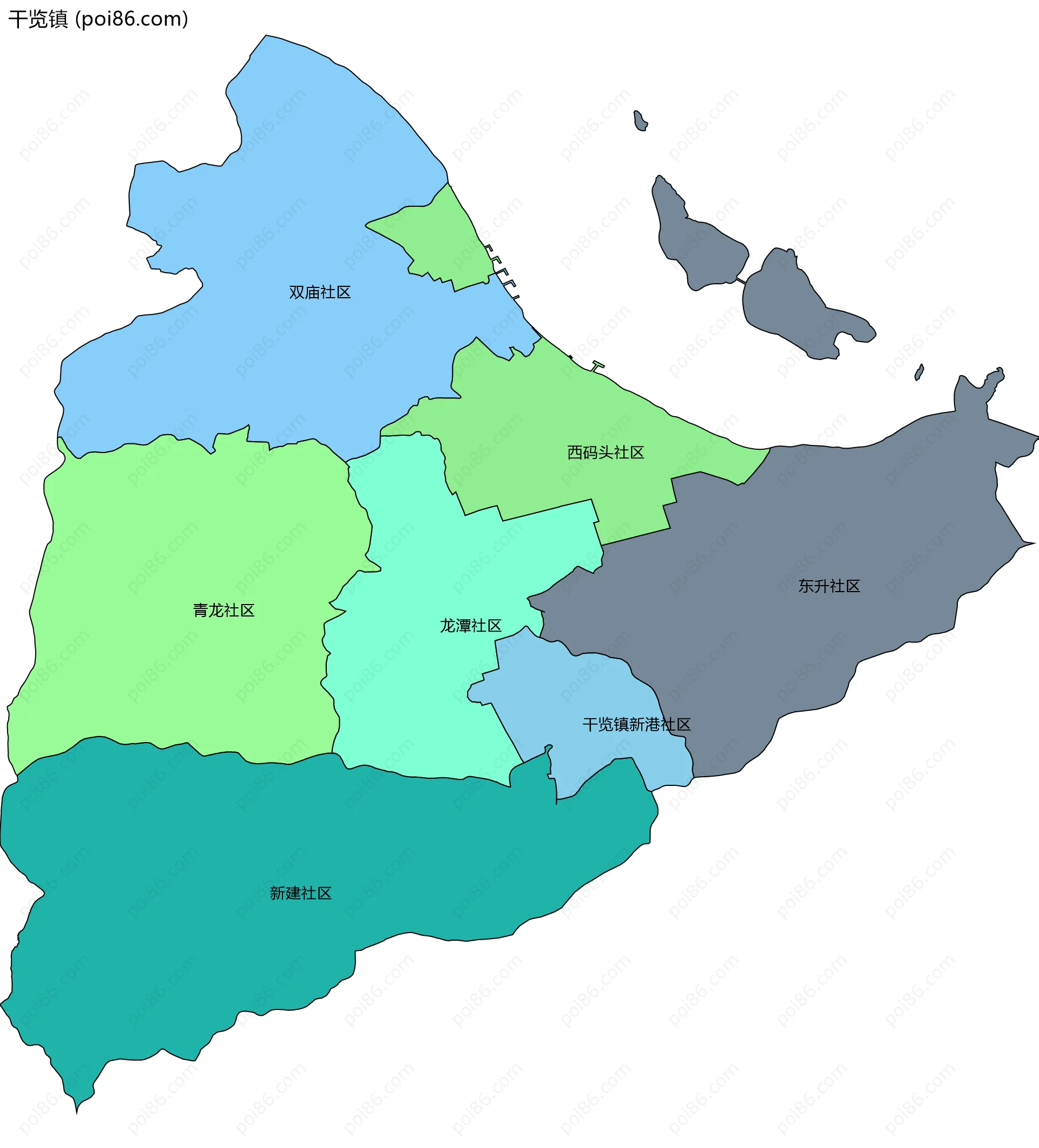 干览镇边界地图(五级行政区划)