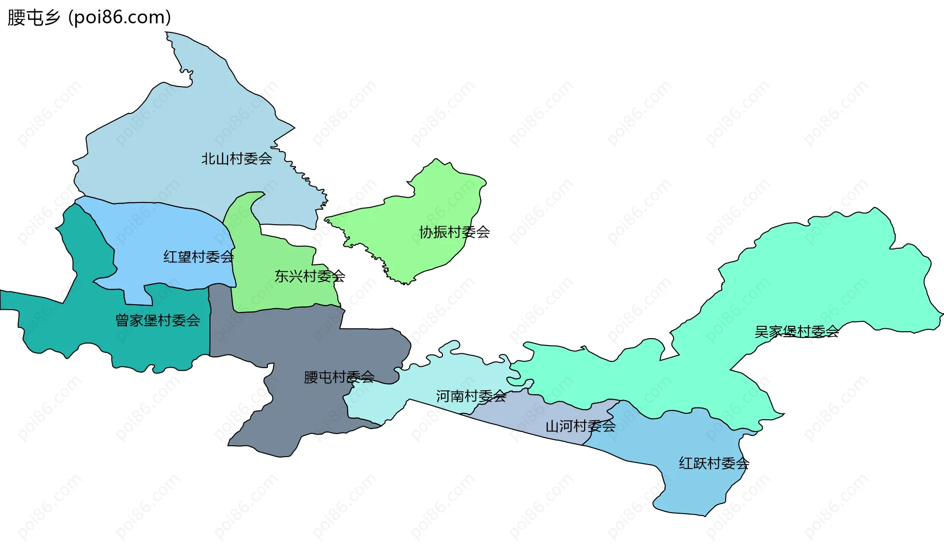 腰屯乡边界地图(五级行政区划)