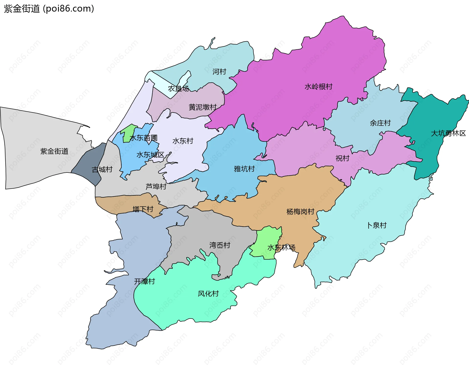 紫金街道边界地图(五级行政区划)