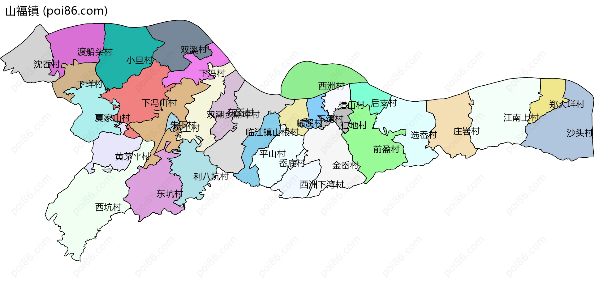 山福镇边界地图(五级行政区划)
