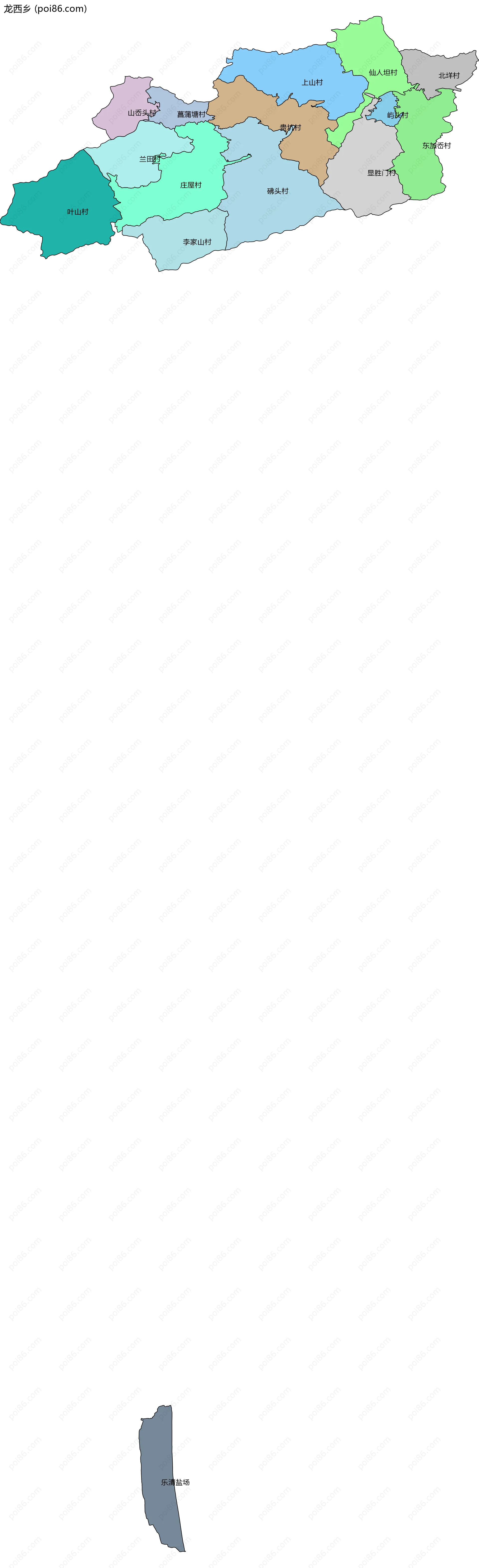 龙西乡边界地图(五级行政区划)