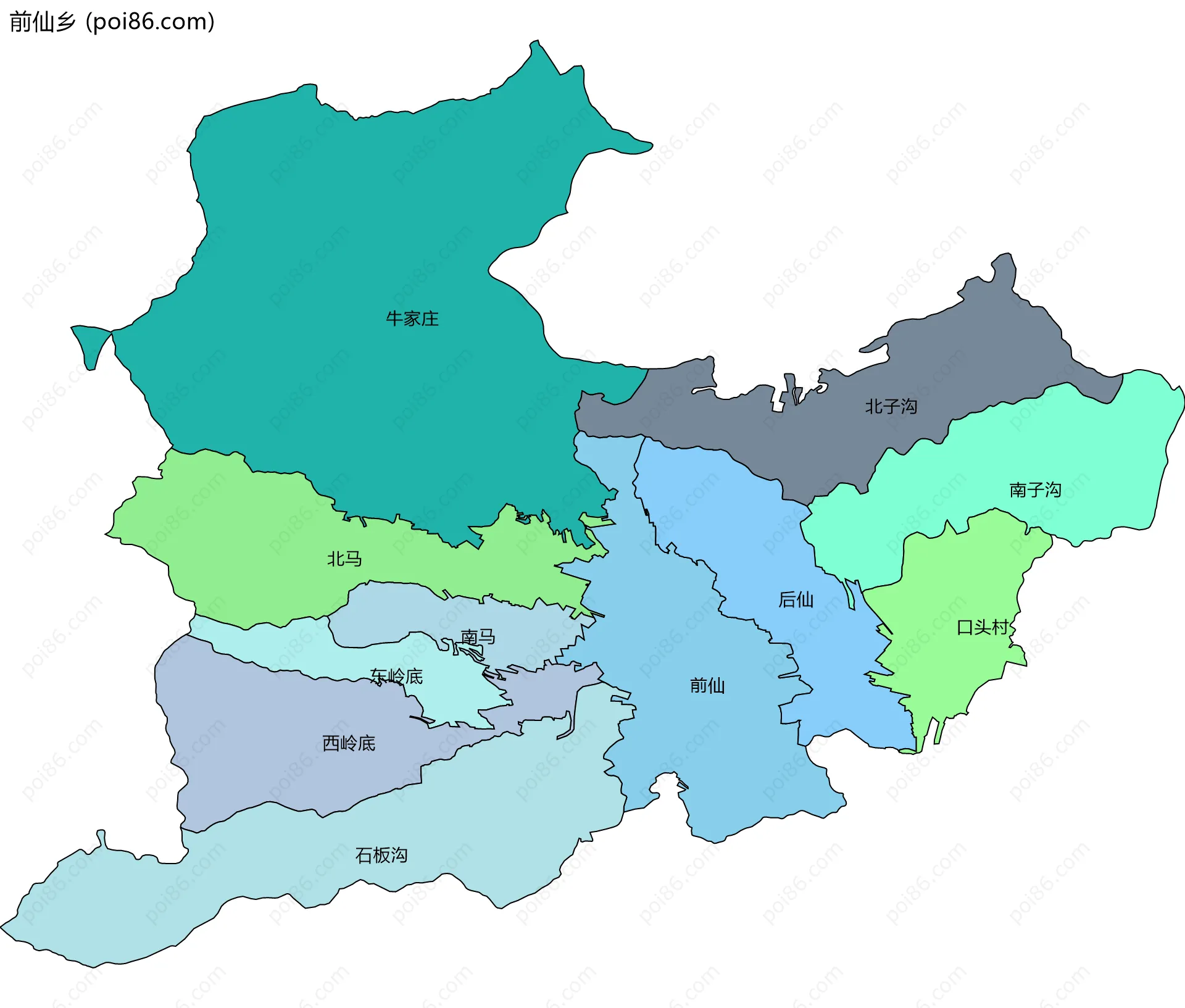 前仙乡边界地图(五级行政区划)
