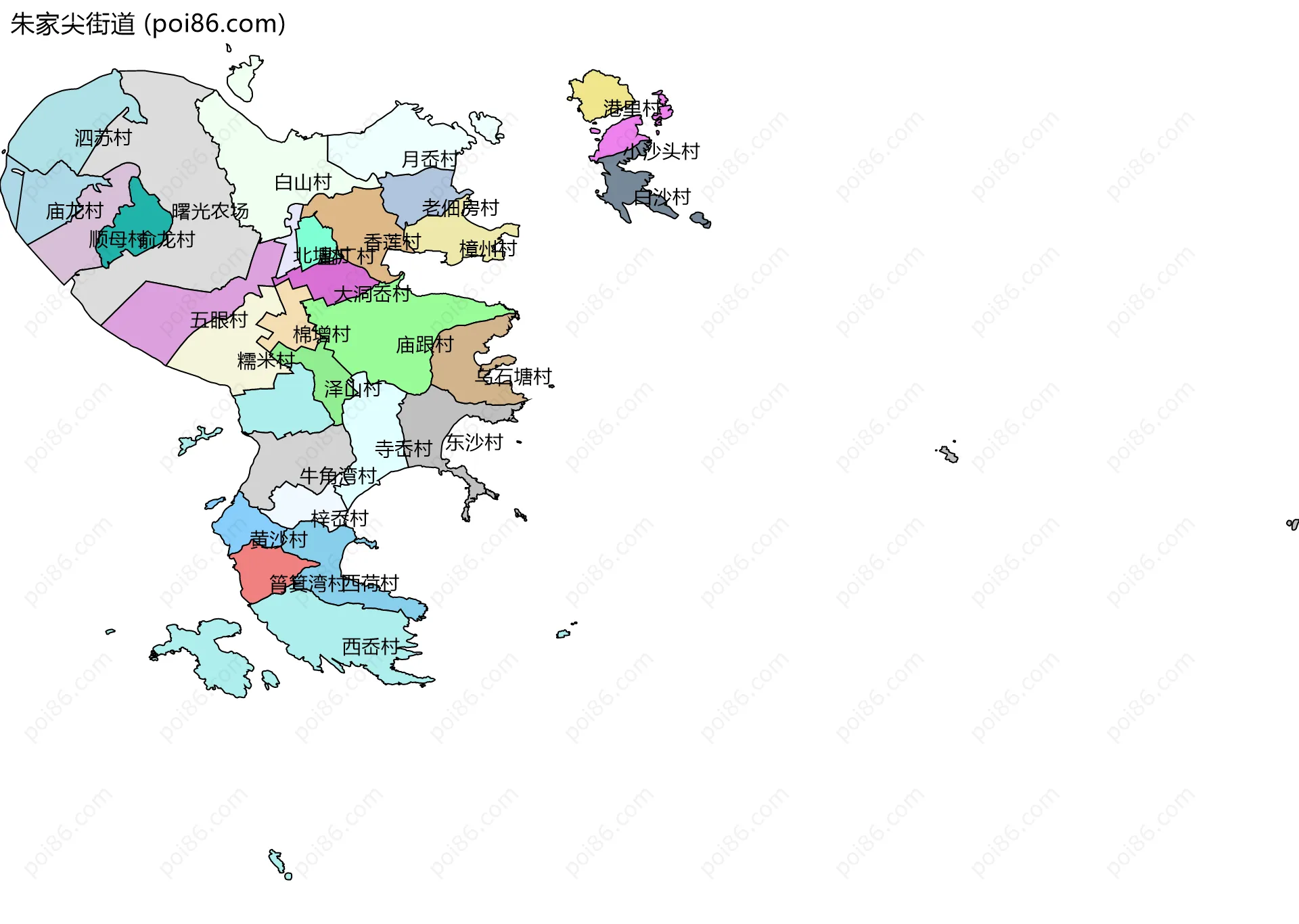 朱家尖街道边界地图(五级行政区划)