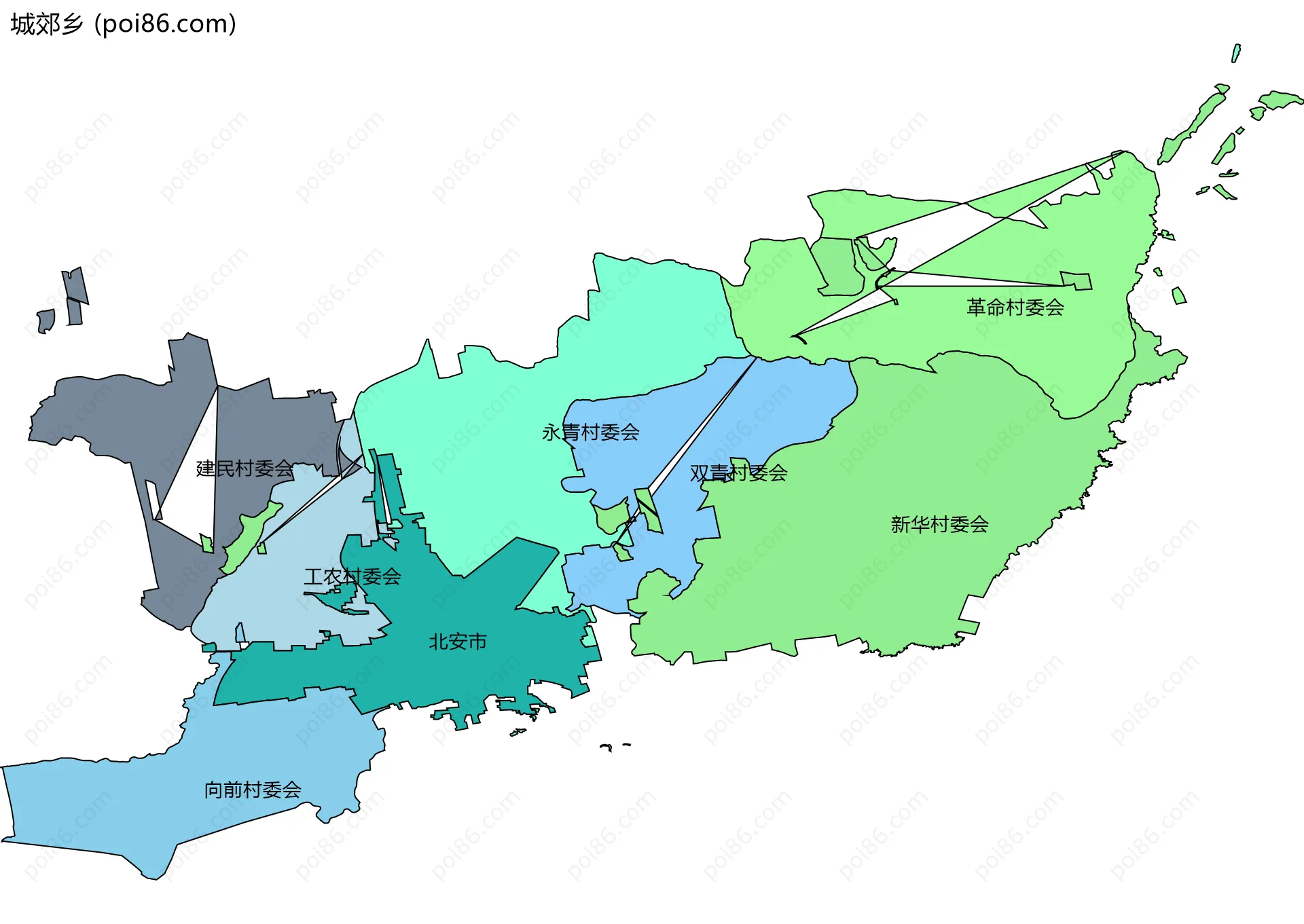 城郊乡边界地图(五级行政区划)
