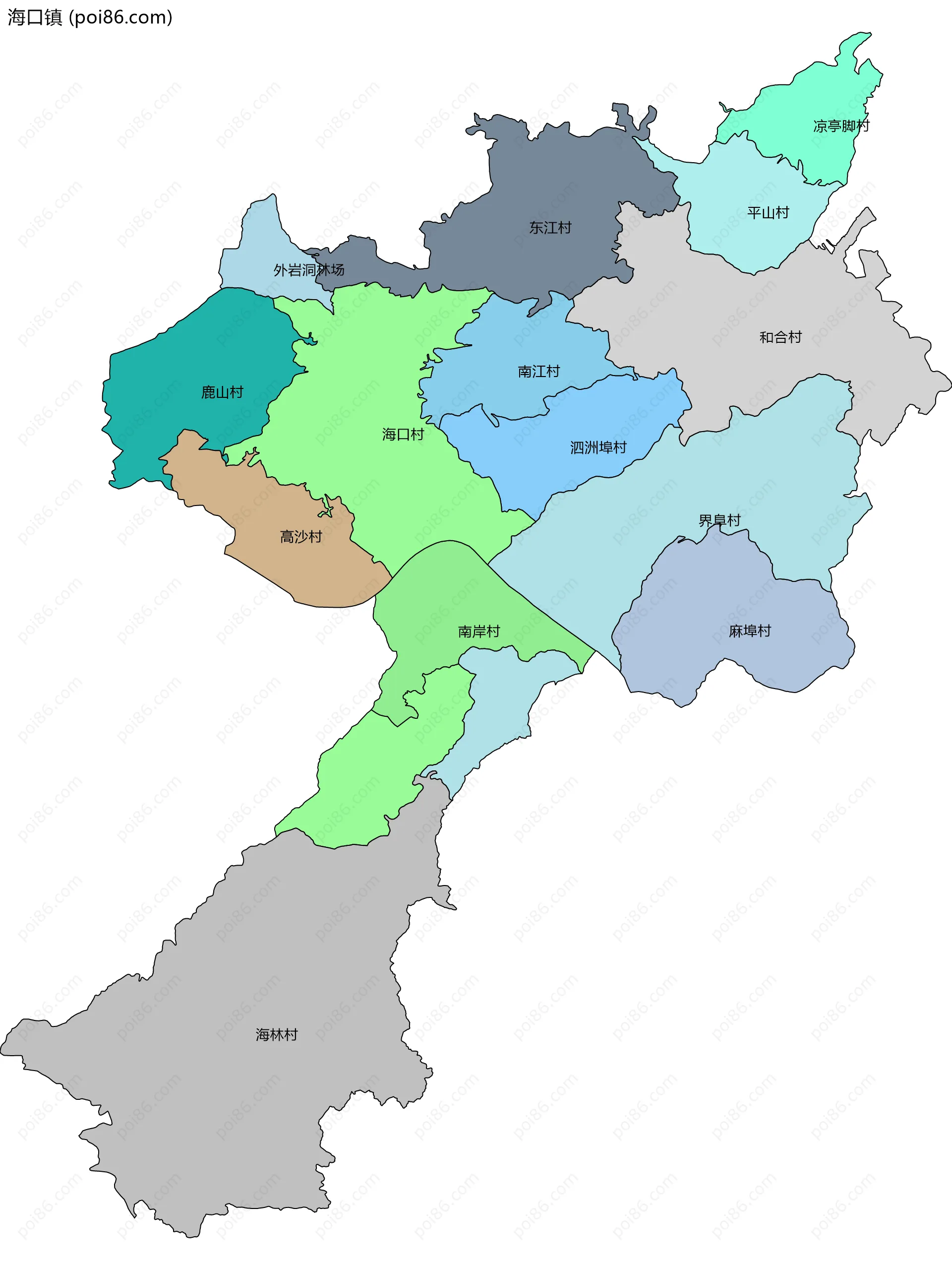 海口镇边界地图(五级行政区划)