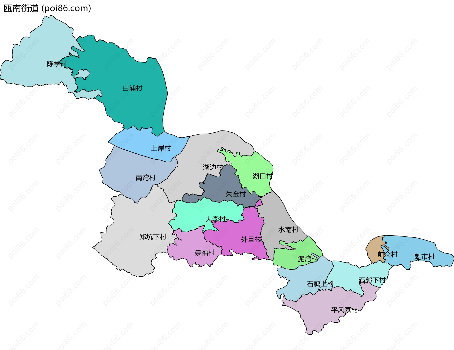 瓯南街道边界地图(五级行政区划)