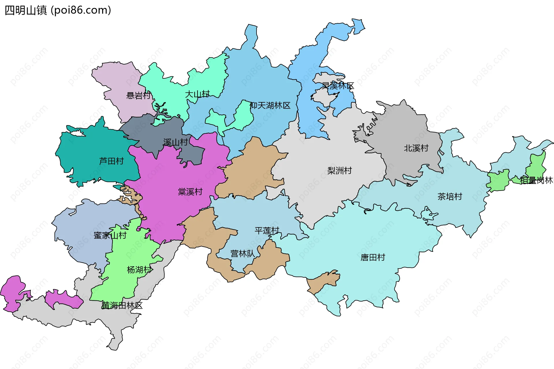 四明山镇边界地图(五级行政区划)