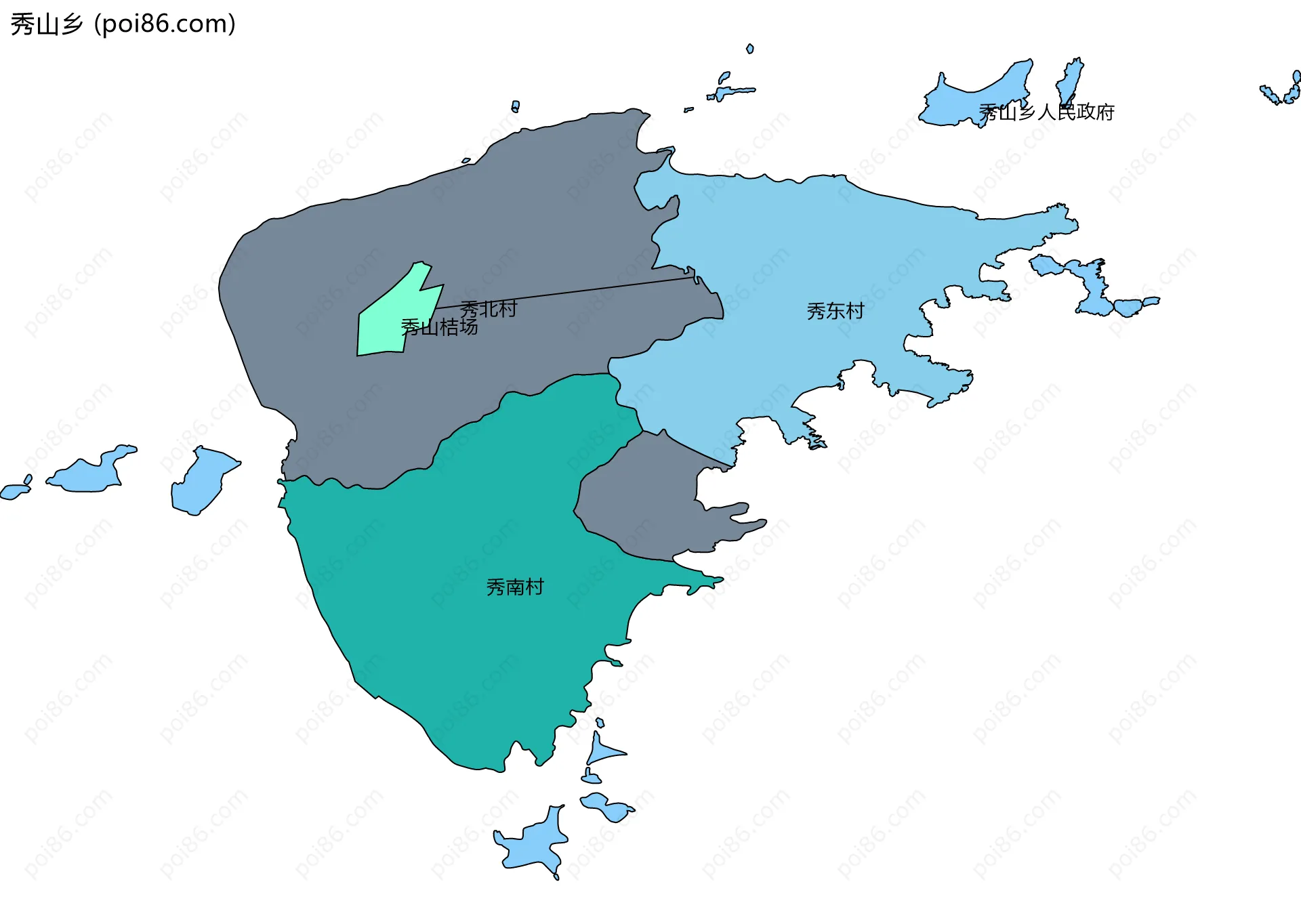 秀山乡边界地图(五级行政区划)