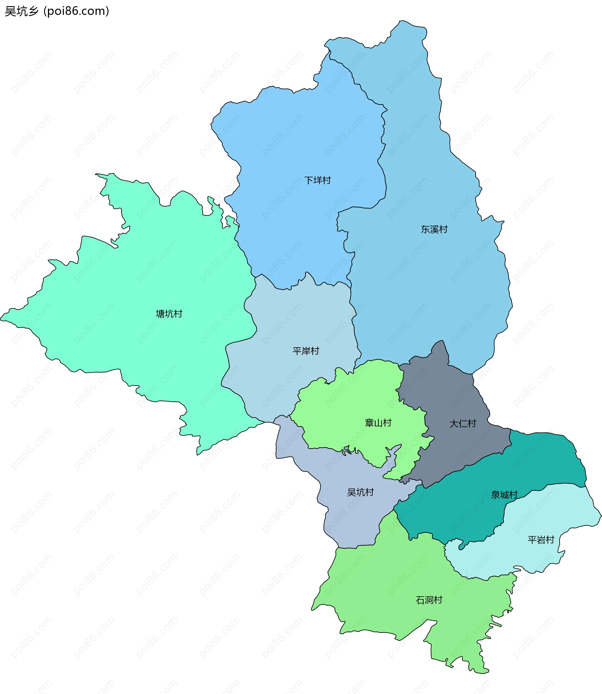 吴坑乡边界地图(五级行政区划)