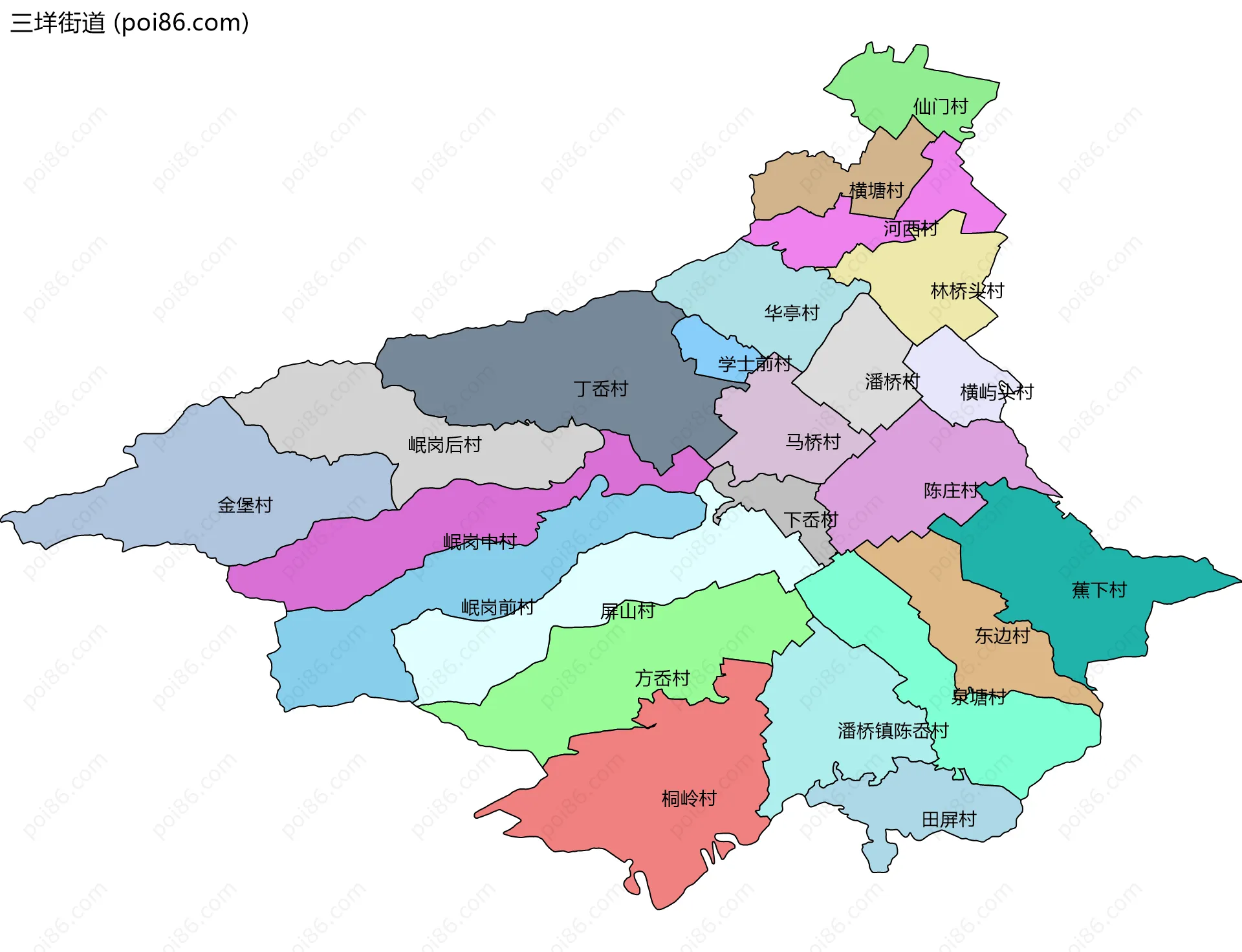 三垟街道边界地图(五级行政区划)
