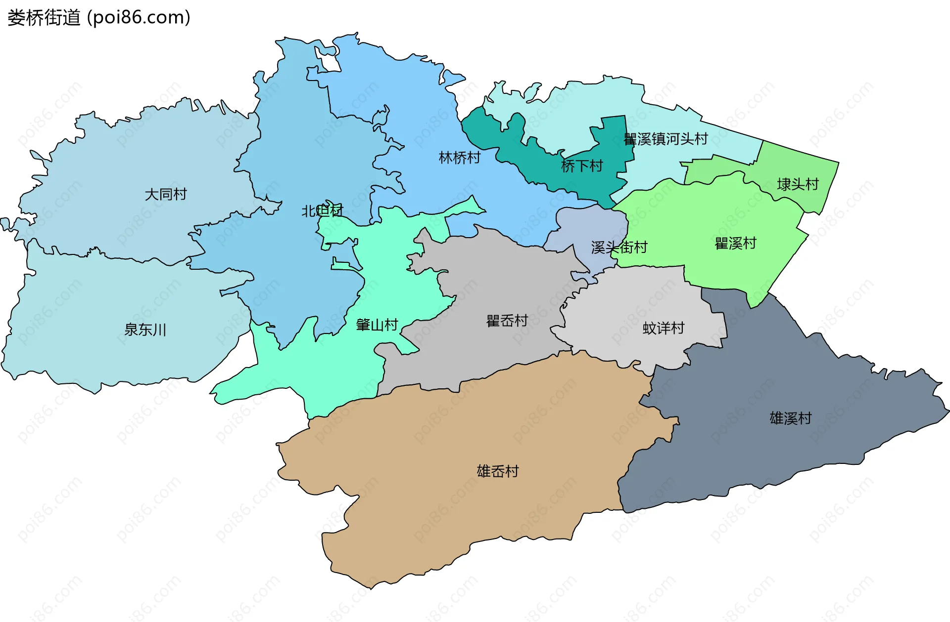 娄桥街道边界地图(五级行政区划)