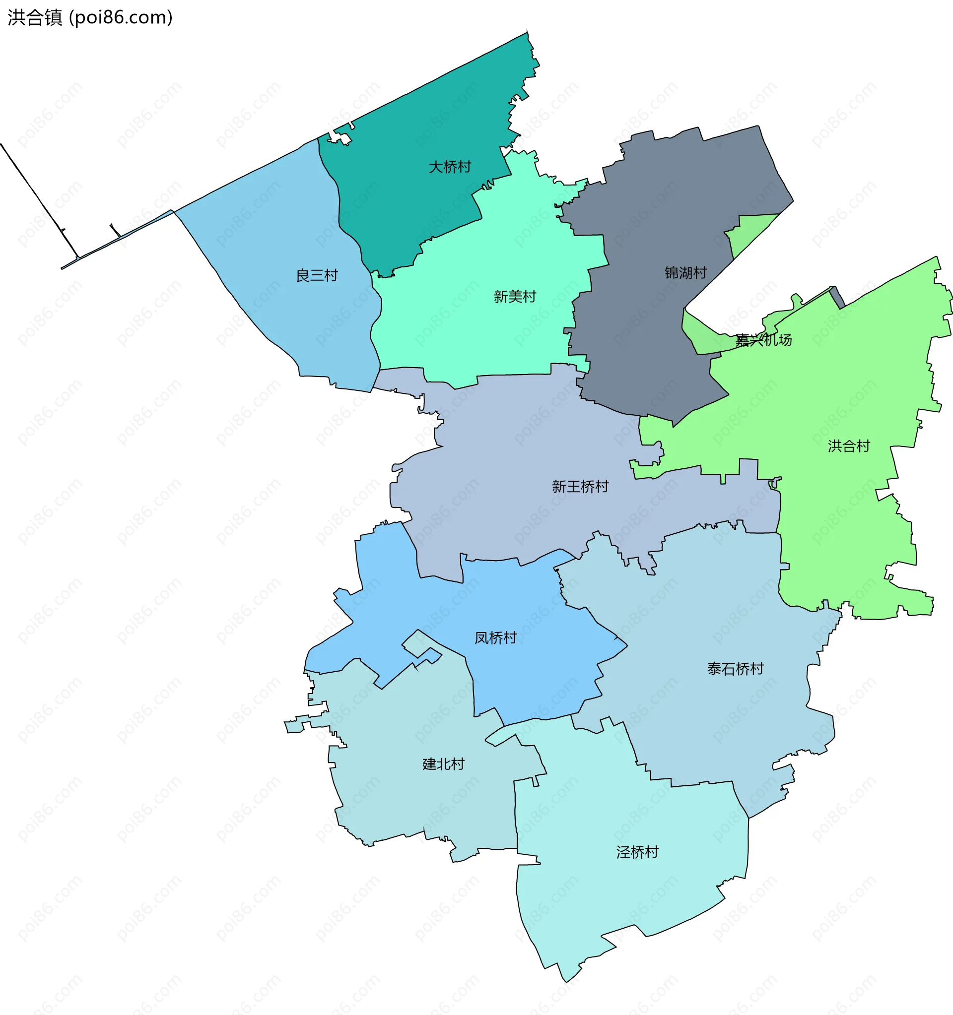 洪合镇边界地图(五级行政区划)