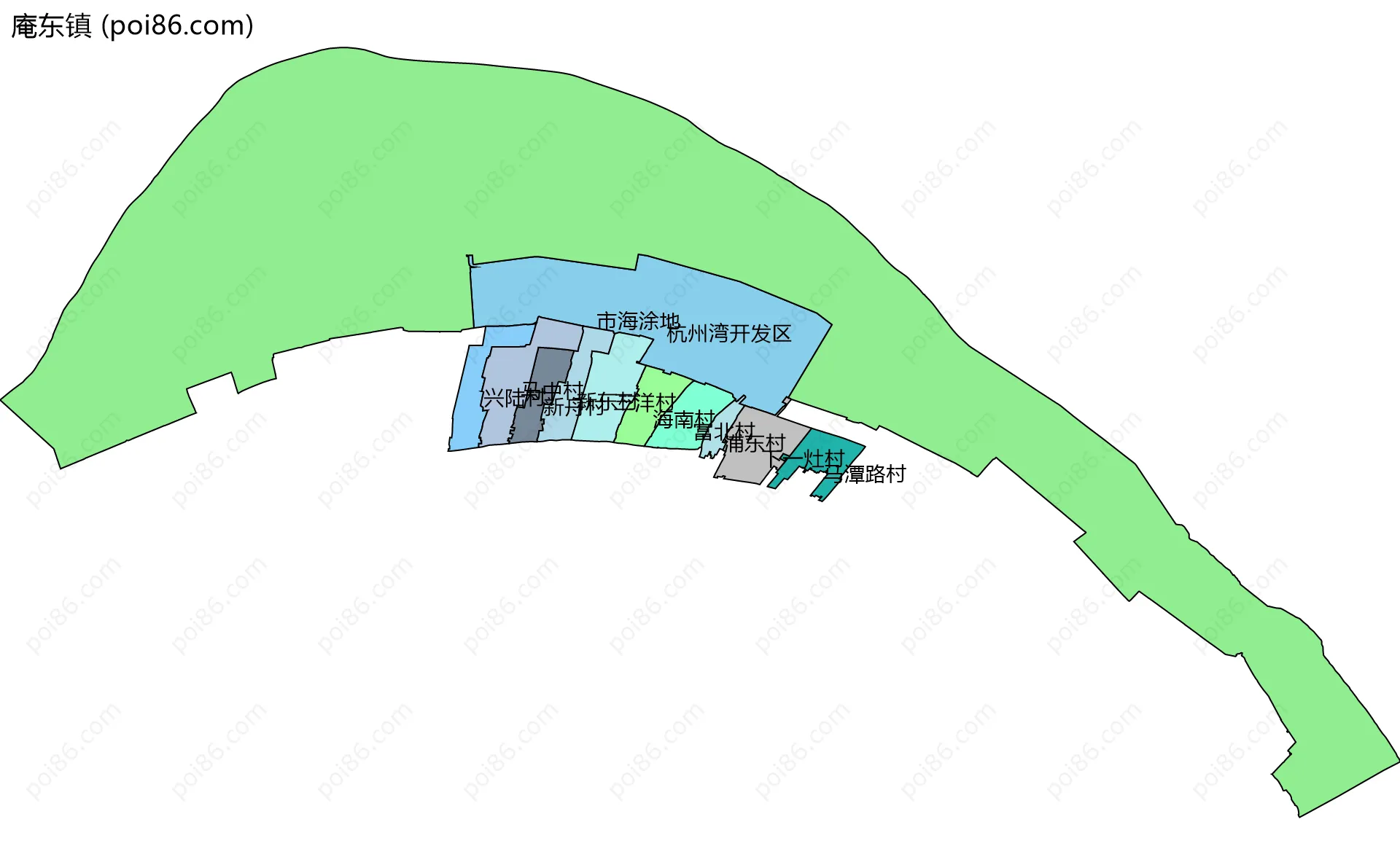 庵东镇边界地图(五级行政区划)