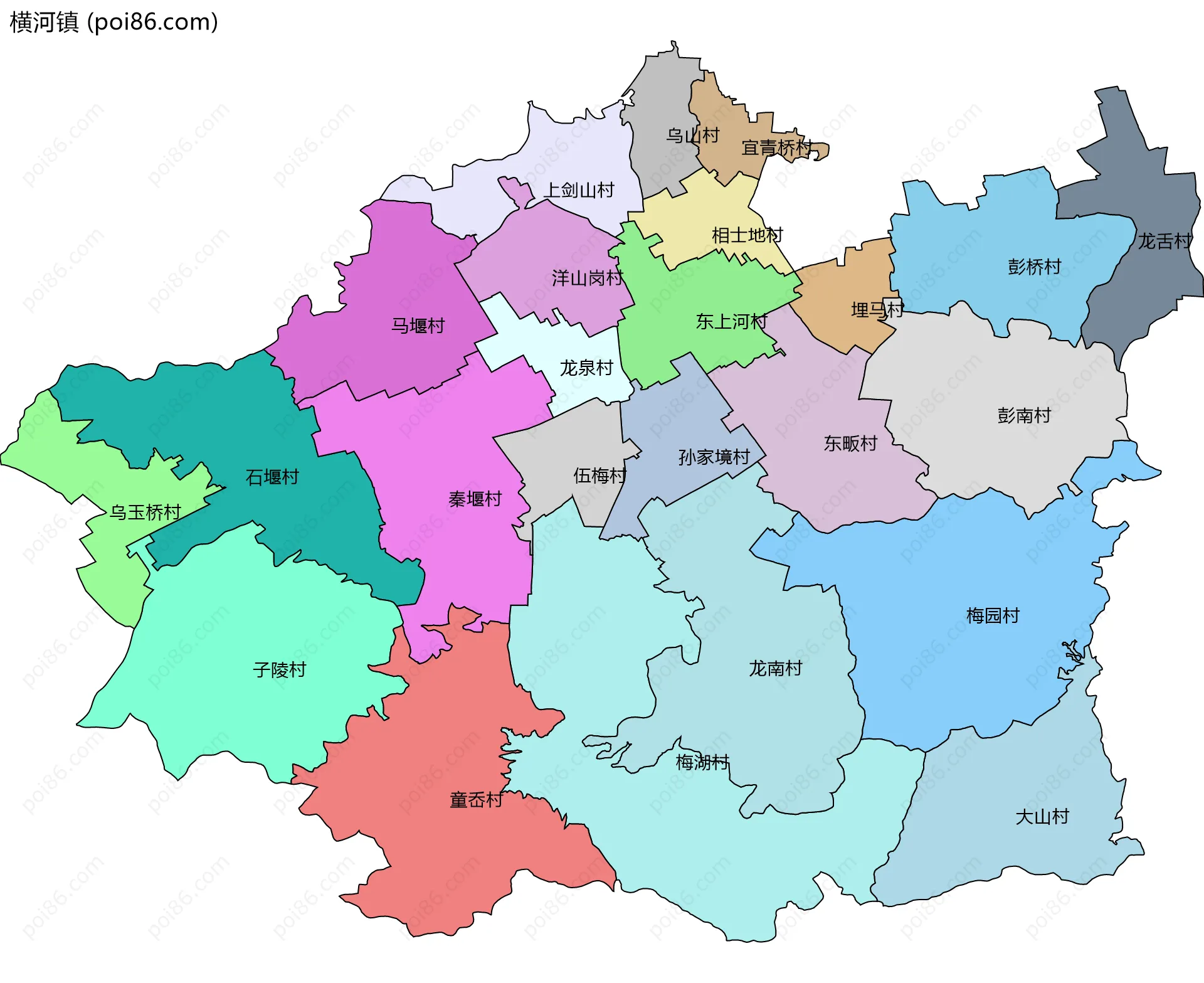 横河镇边界地图(五级行政区划)