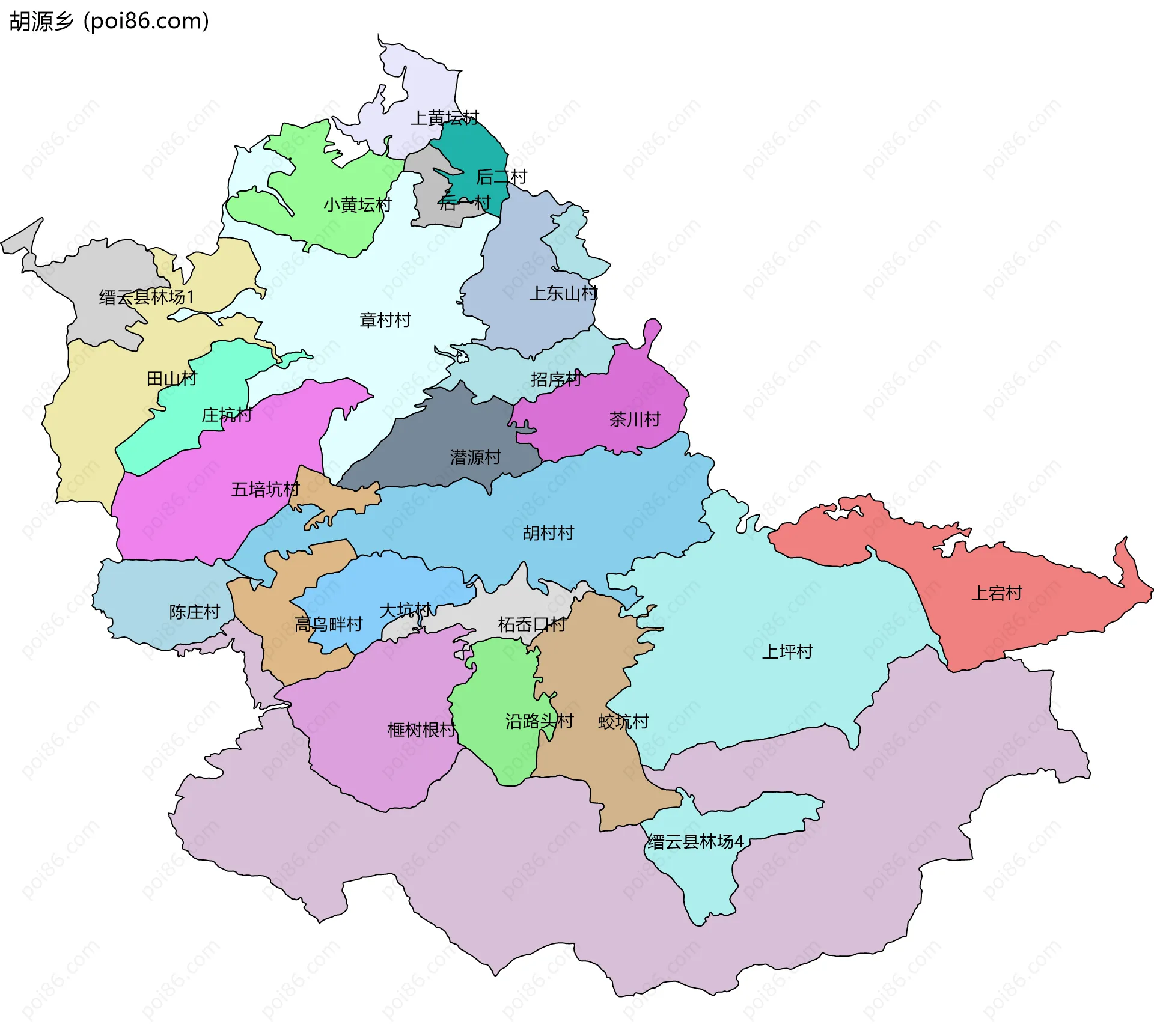 胡源乡边界地图(五级行政区划)