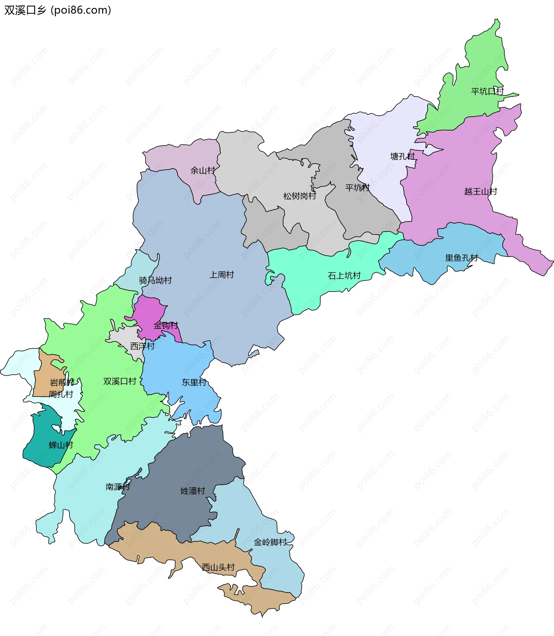 双溪口乡边界地图(五级行政区划)