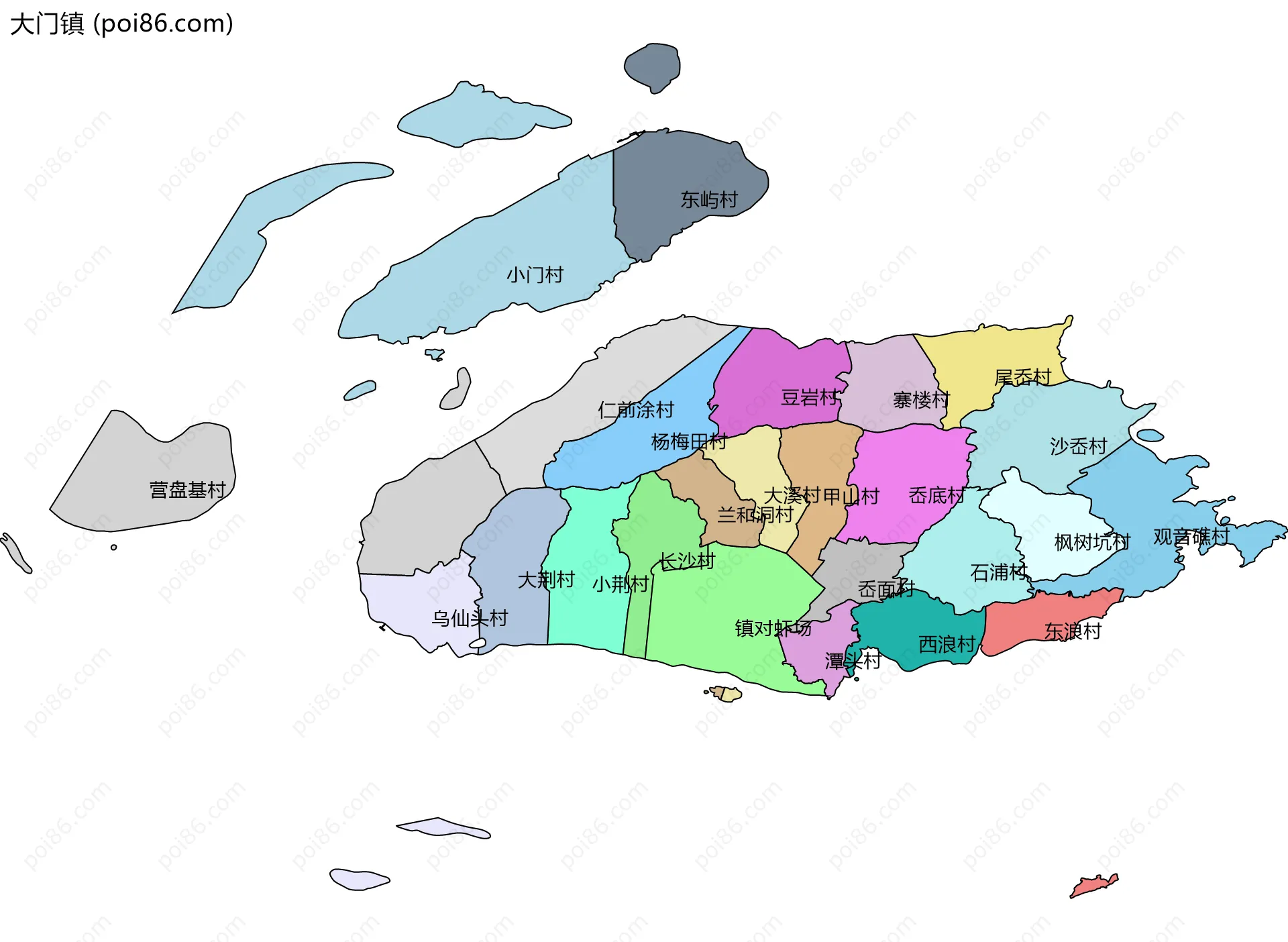 大门镇边界地图(五级行政区划)