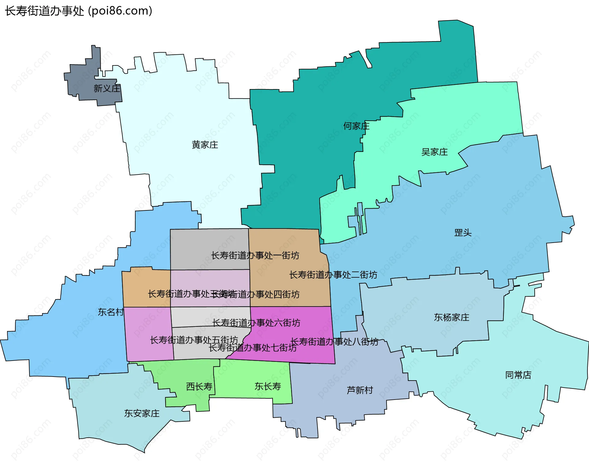 长寿街道办事处边界地图(五级行政区划)